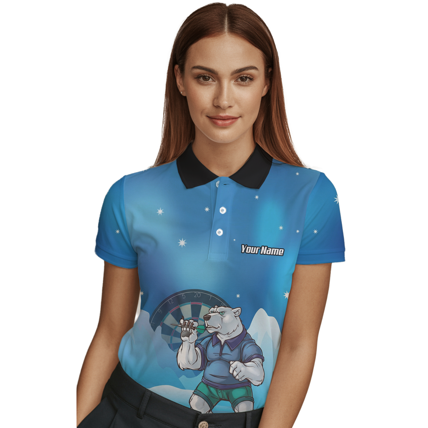 Personalised Polar Bear Dart Jersey Blue Arctic Polo and Zipper For Women D3546
