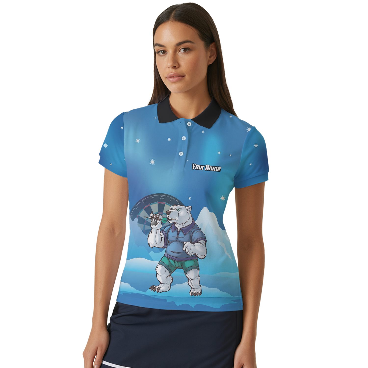 Personalised Polar Bear Dart Jersey Blue Arctic Polo and Zipper For Women D3546