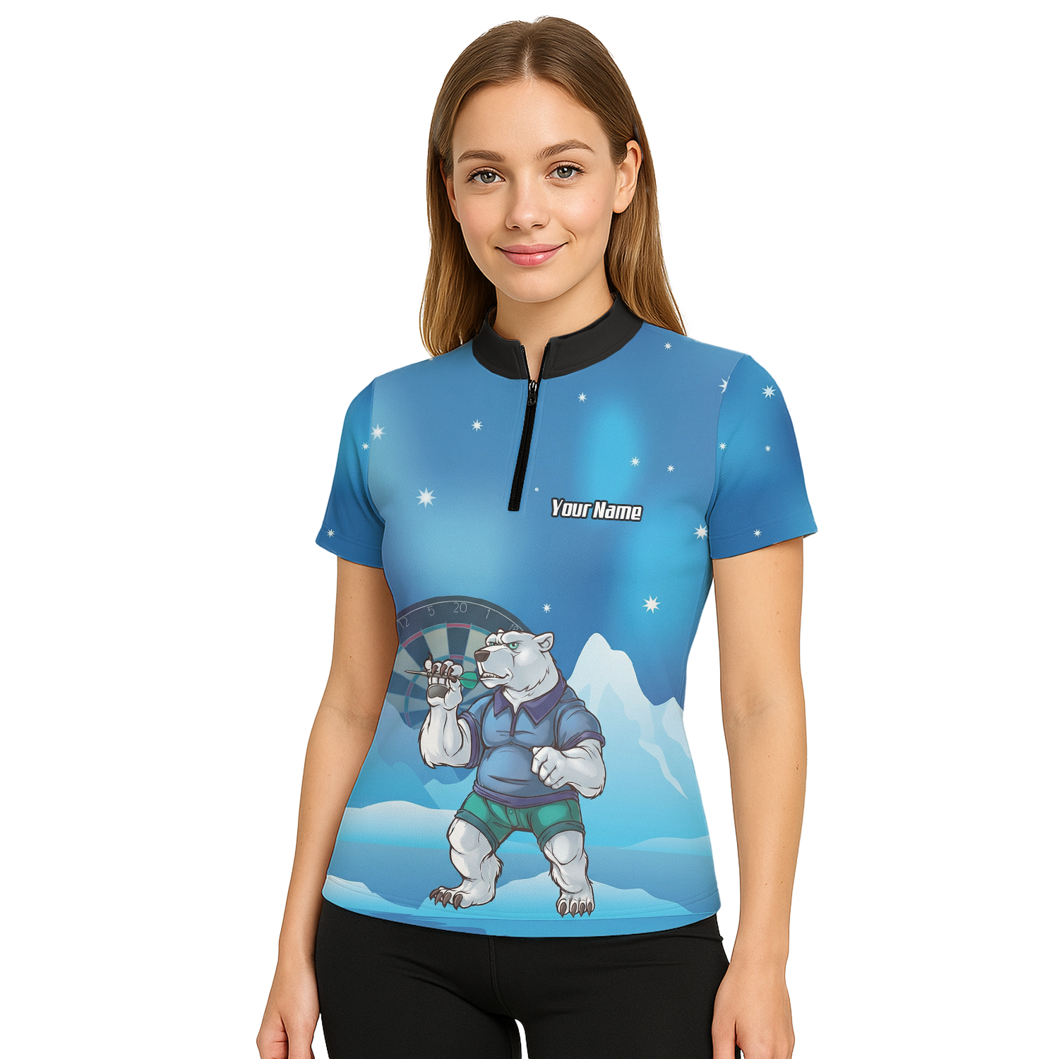 Personalised Polar Bear Dart Jersey Blue Arctic Polo and Zipper For Women D3546