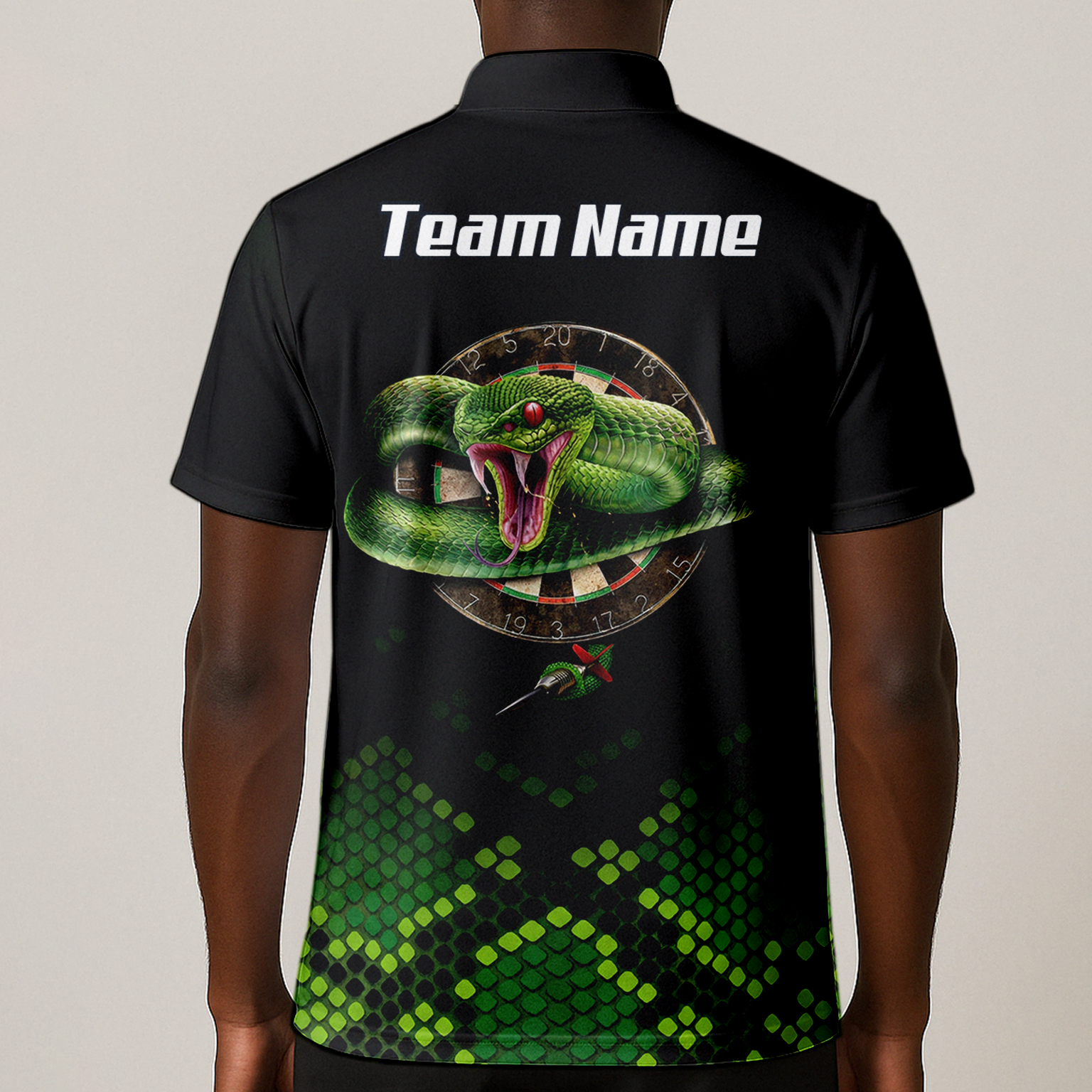 Personalised Green Snake Dart Jersey Polo and Zipper Black For Men E0130