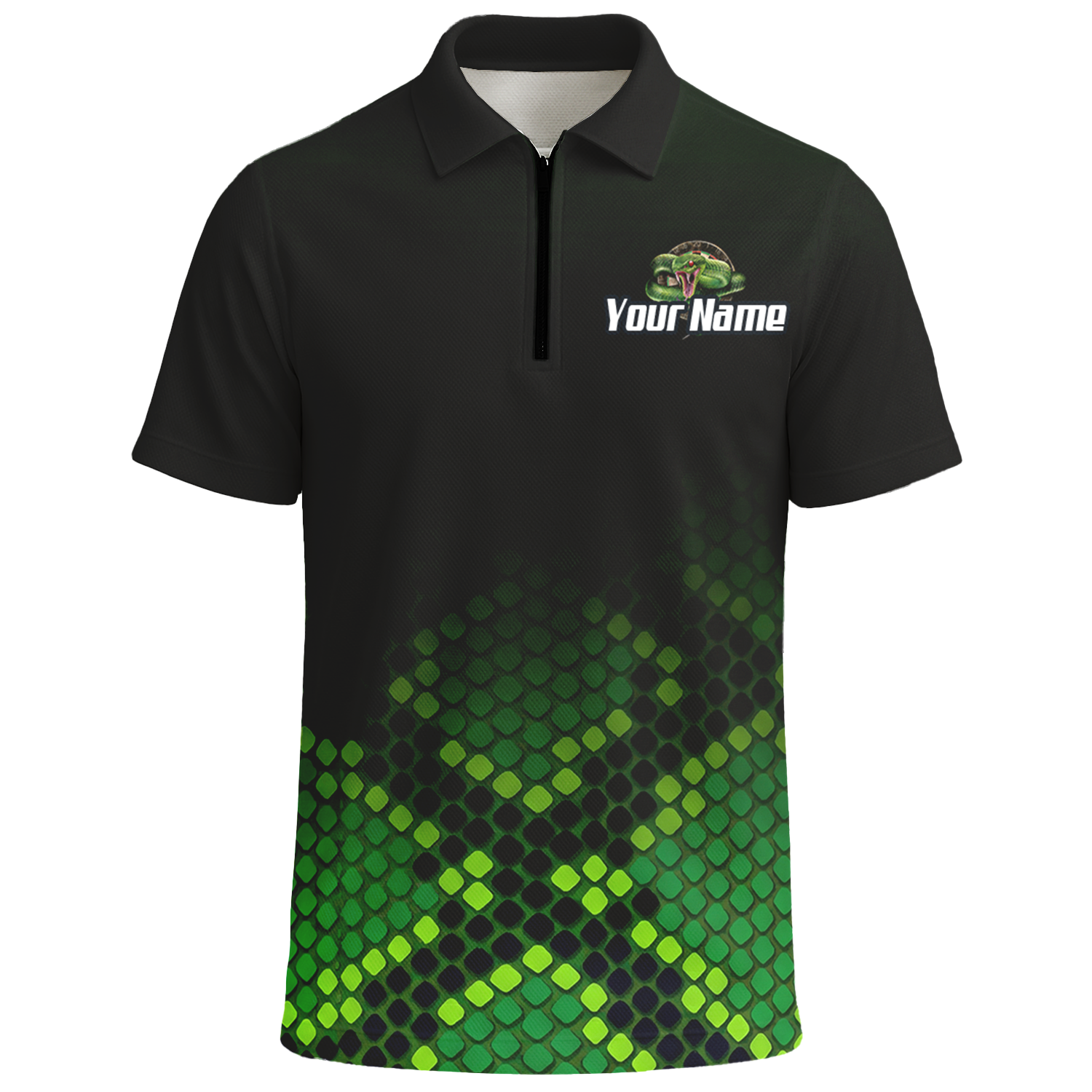 Personalised Green Snake Dart Jersey Polo and Zipper Black For Men E0130 - Polo -w Zipper Yes