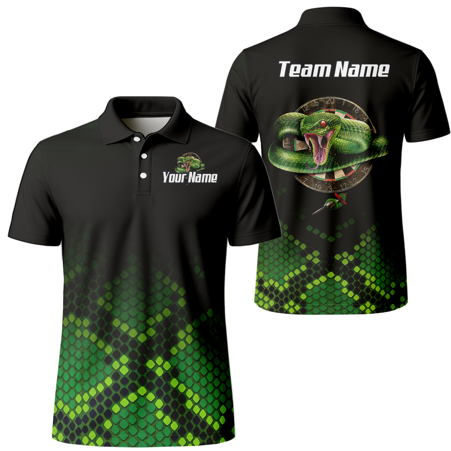 Personalised Green Snake Dart Jersey Polo and Zipper Black For Men E0130 - Polo Yes