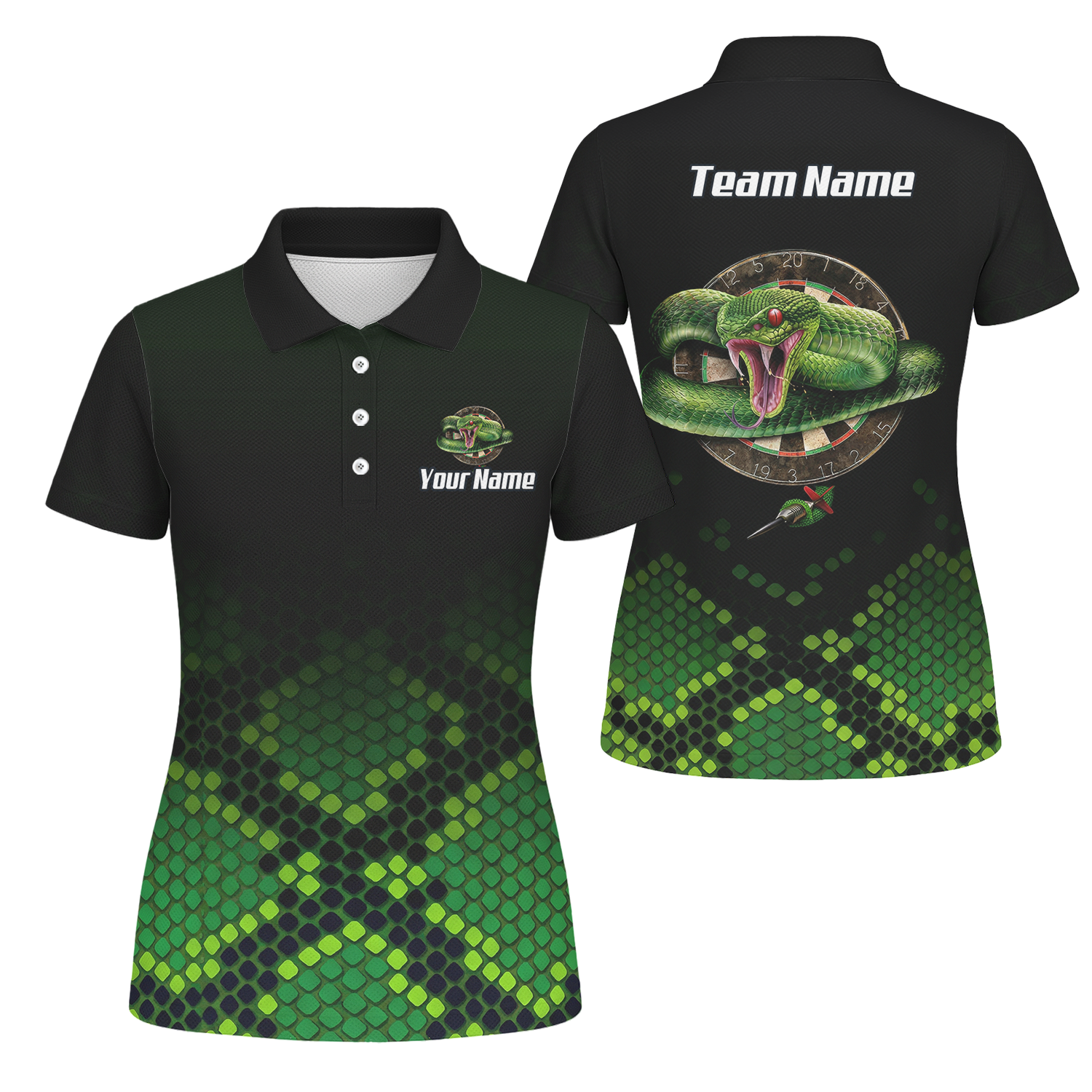 Personalised Green Snake Dart Jersey Polo and Zipper Black For Women E0130 - Polo Yes