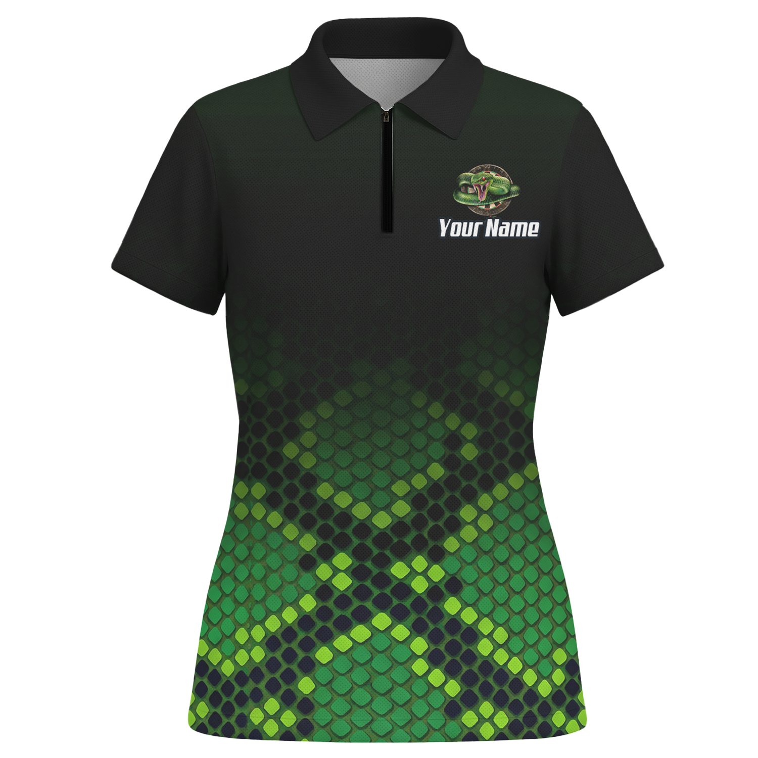 Personalised Green Snake Dart Jersey Polo and Zipper Black For Women E0130 - Polo -w Zipper Yes
