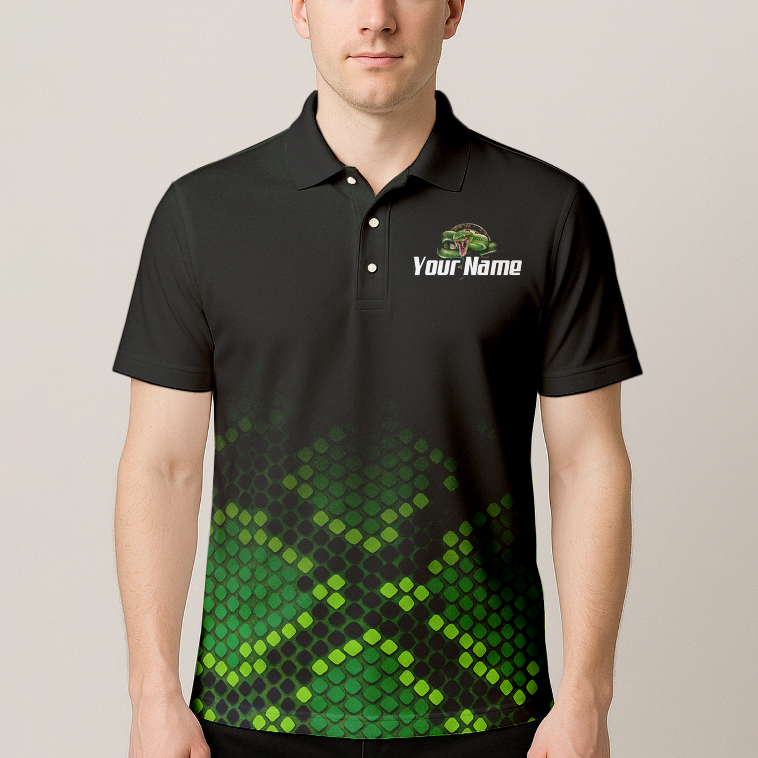 Personalised Green Snake Dart Jersey Polo and Zipper Black For Men E0130