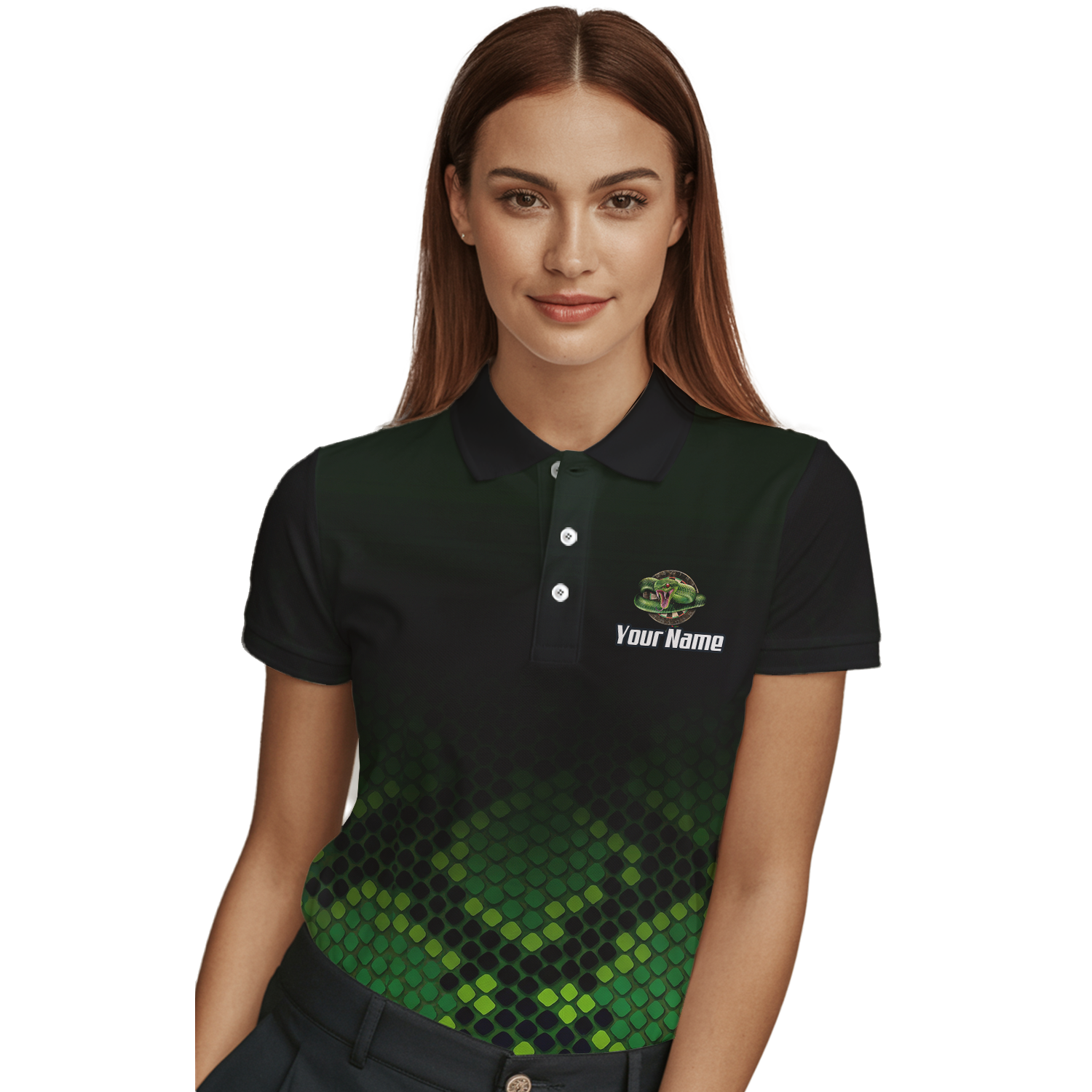 Personalised Green Snake Dart Jersey Polo and Zipper Black For Women E0130