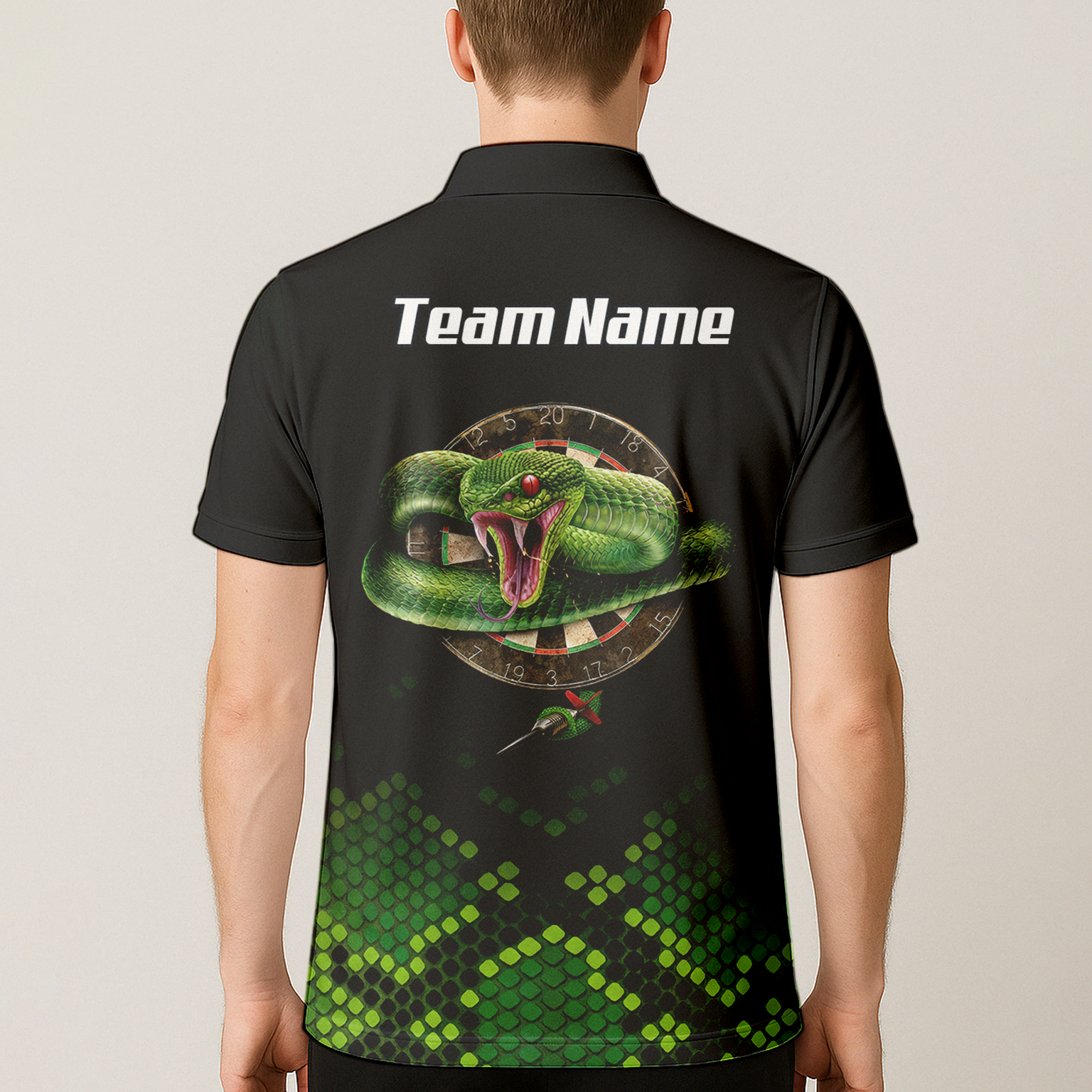 Personalised Green Snake Dart Jersey Polo and Zipper Black For Men E0130