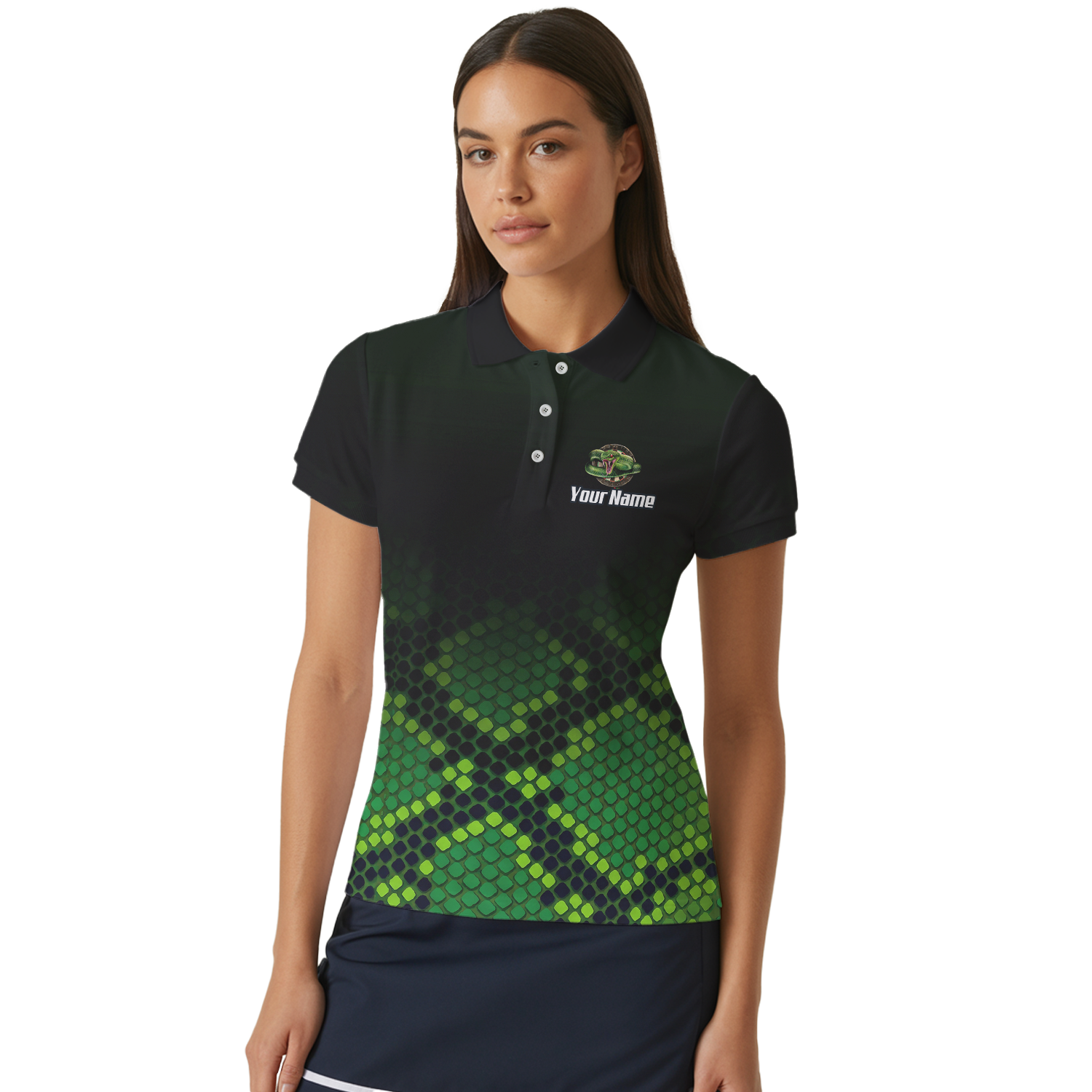 Personalised Green Snake Dart Jersey Polo and Zipper Black For Women E0130