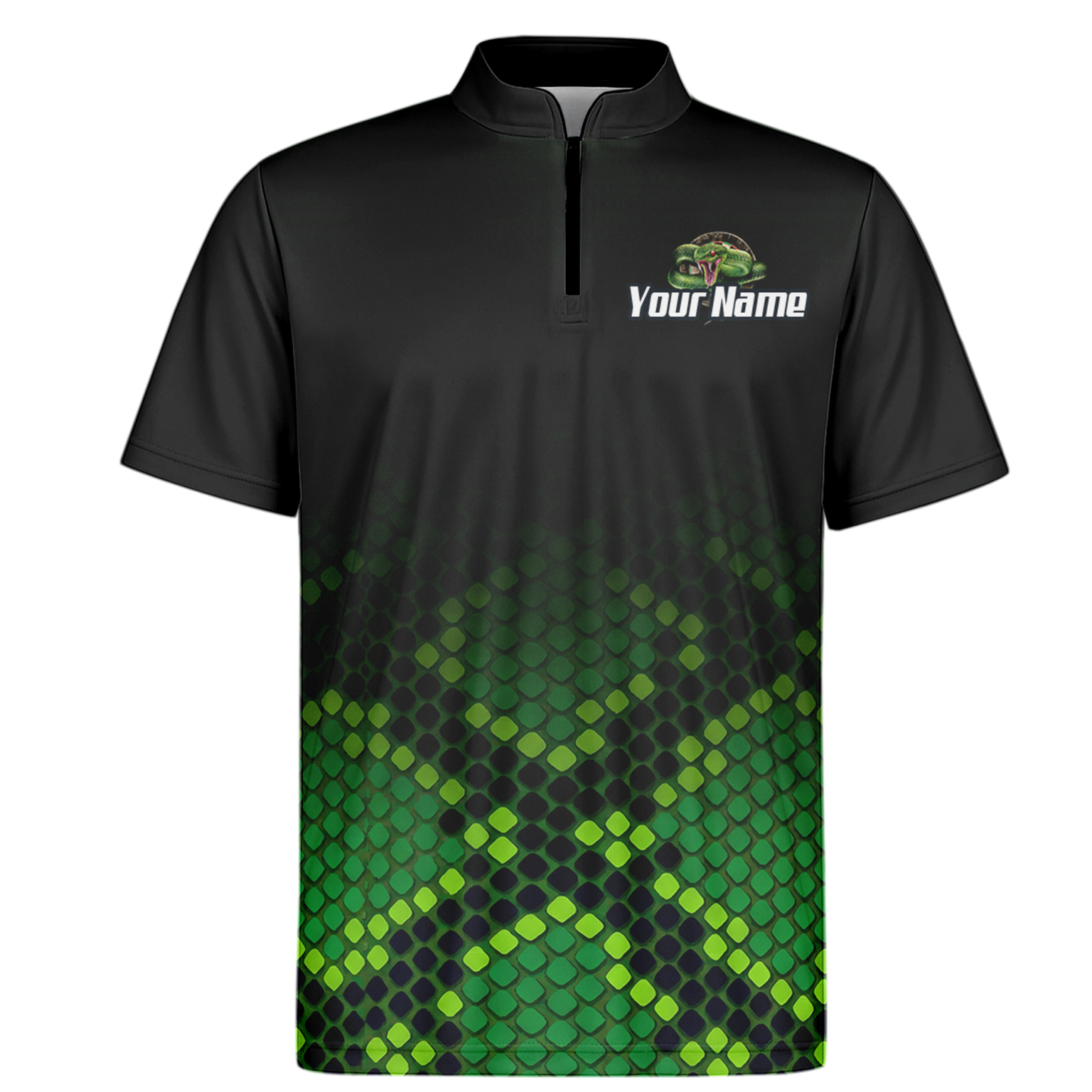 Personalised Green Snake Dart Jersey Polo and Zipper Black For Men E0130