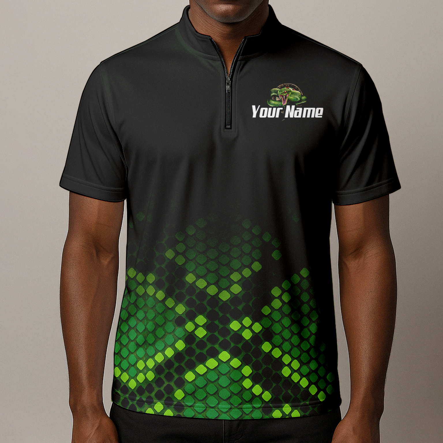 Personalised Green Snake Dart Jersey Polo and Zipper Black For Men E0130