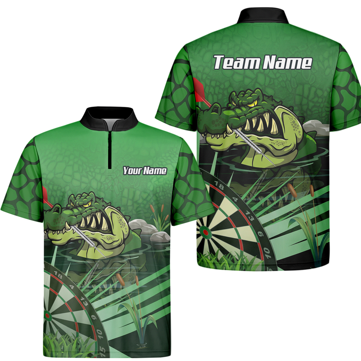 Personalised Crocodile Alligator Dart Jersey Green Polo and Zipper For Men E0192 - Zipper Yes