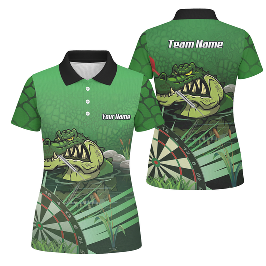 Personalised Crocodile Alligator Dart Jersey Green Polo and Zipper For Women E0192 - Polo Yes