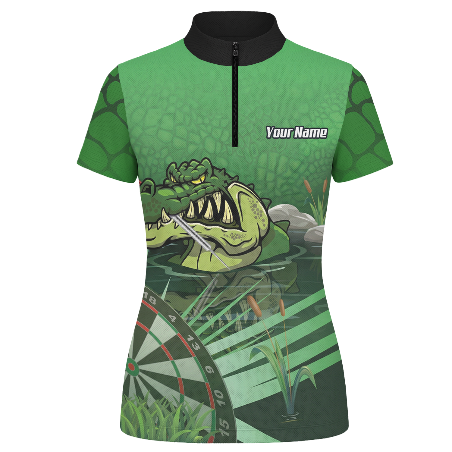 Personalised Crocodile Alligator Dart Jersey Green Polo and Zipper For Women E0192 - Zipper Yes