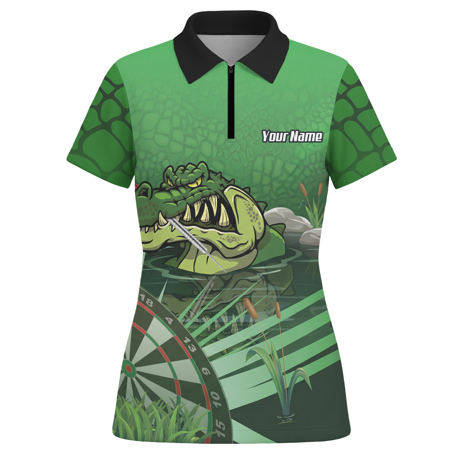 Personalised Crocodile Alligator Dart Jersey Green Polo and Zipper For Women E0192 - Polo -w Zipper Yes