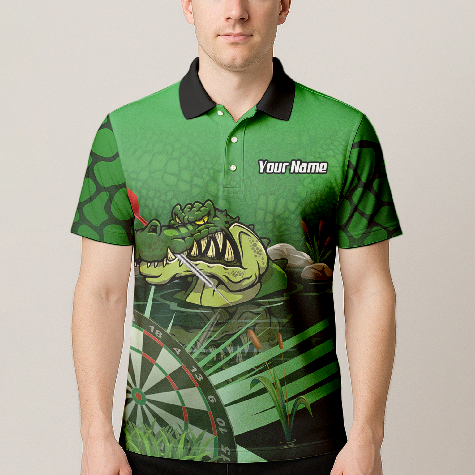 Personalised Crocodile Alligator Dart Jersey Green Polo and Zipper For Men E0192
