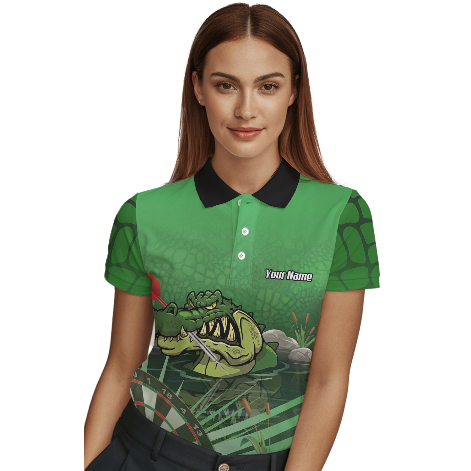 Personalised Crocodile Alligator Dart Jersey Green Polo and Zipper For Women E0192