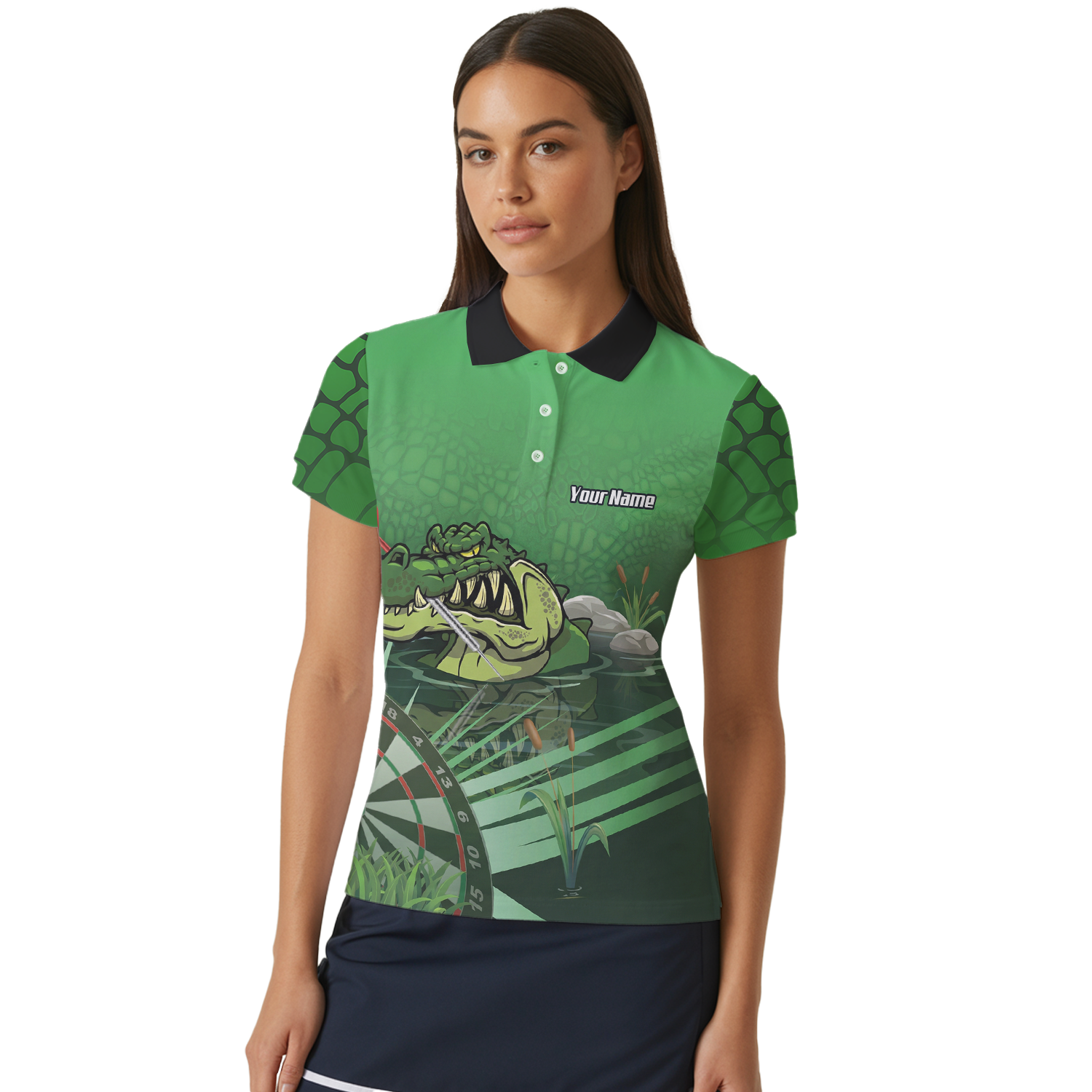 Personalised Crocodile Alligator Dart Jersey Green Polo and Zipper For Women E0192