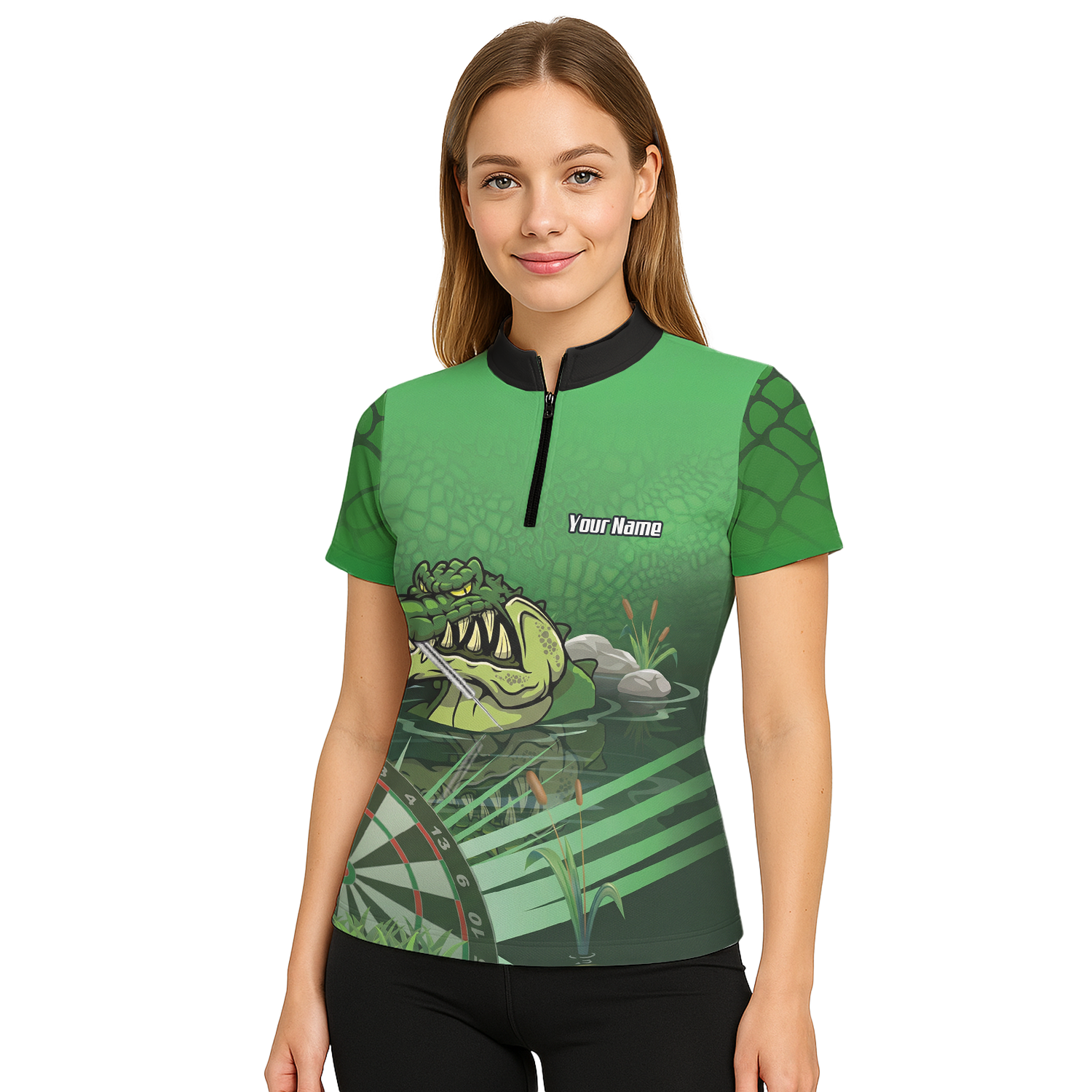 Personalised Crocodile Alligator Dart Jersey Green Polo and Zipper For Women E0192