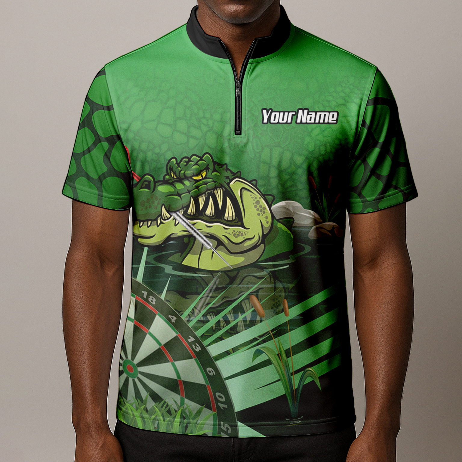 Personalised Crocodile Alligator Dart Jersey Green Polo and Zipper For Men E0192