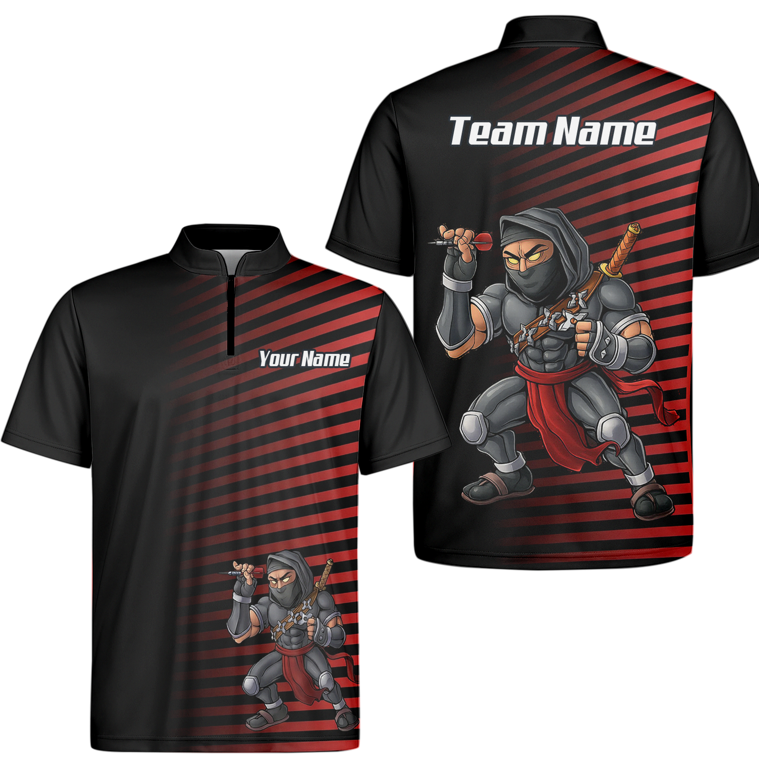 Personalised Ninja Assassin Dart Jersey Red Black Polo and Zipper For Men E1643 - Zipper Yes