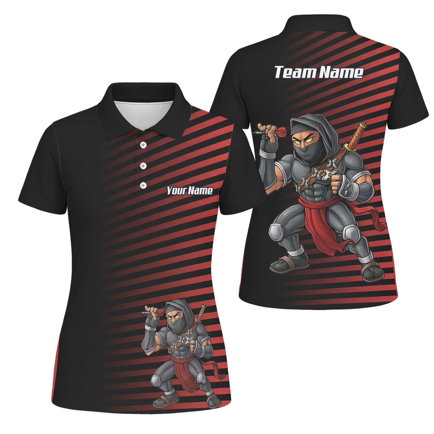 Personalised Ninja Assassin Dart Jersey Red Black Polo and Zipper For Women E1643 - Polo Yes
