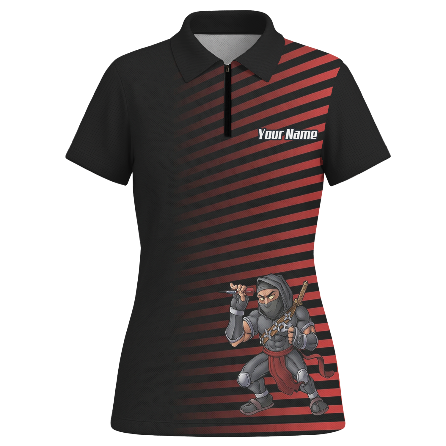 Personalised Ninja Assassin Dart Jersey Red Black Polo and Zipper For Women E1643 - Polo -w Zipper Yes