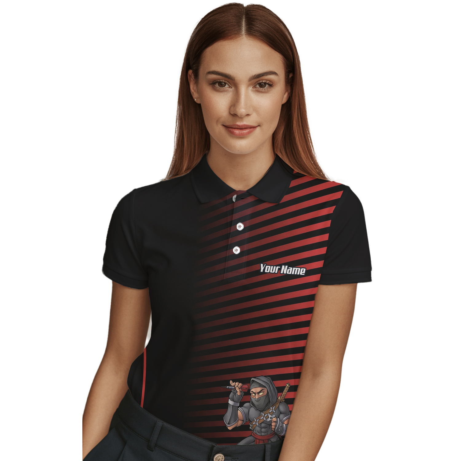 Personalised Ninja Assassin Dart Jersey Red Black Polo and Zipper For Women E1643