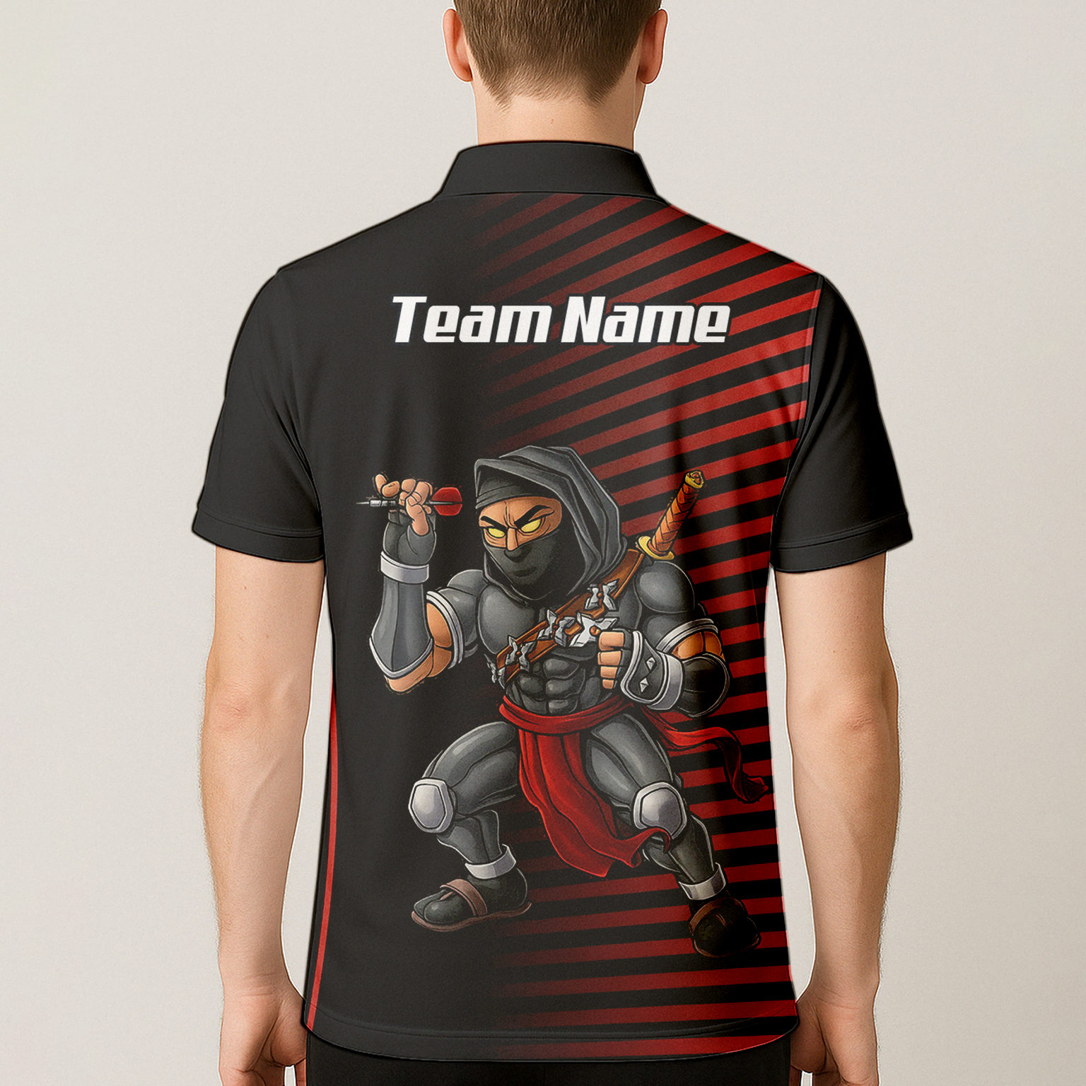 Personalised Ninja Assassin Dart Jersey Red Black Polo and Zipper For Men E1643