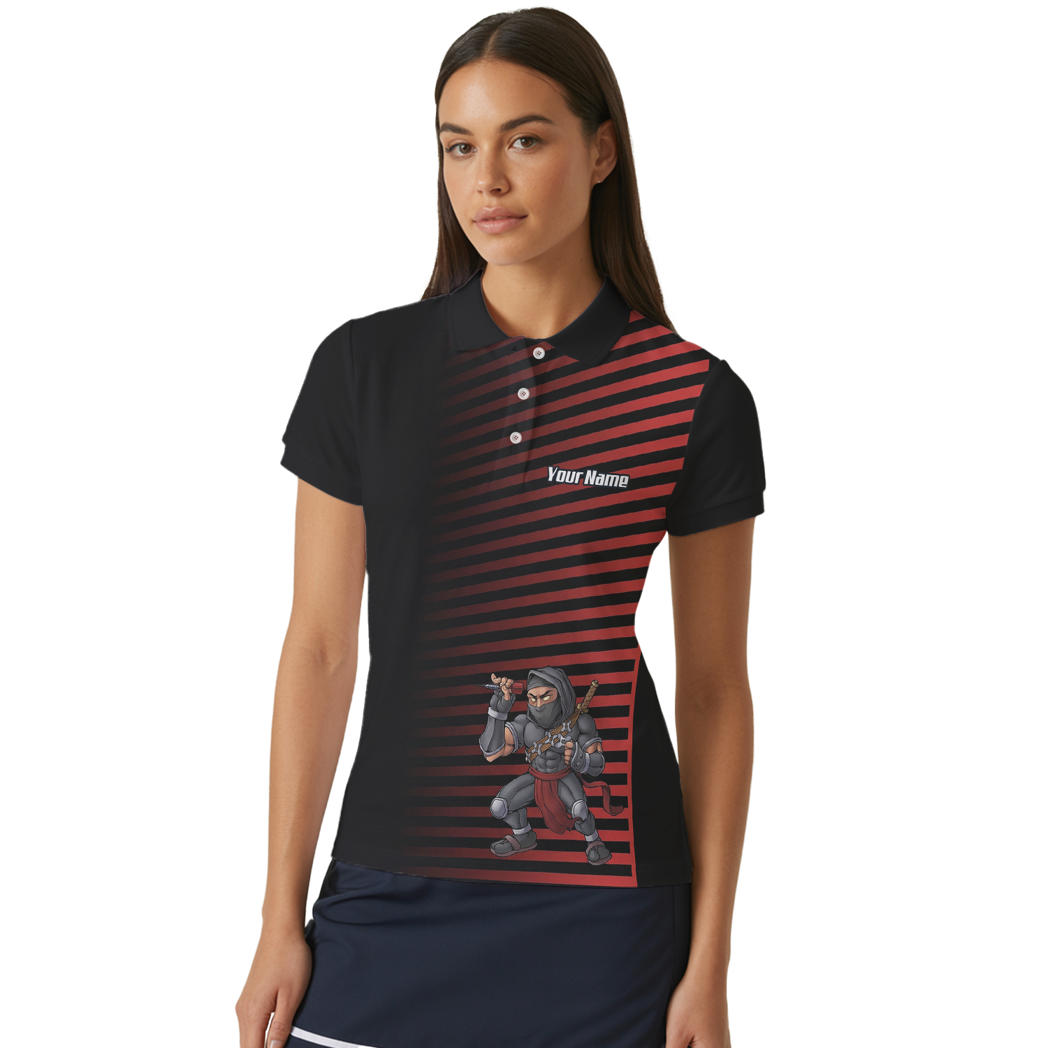 Personalised Ninja Assassin Dart Jersey Red Black Polo and Zipper For Women E1643