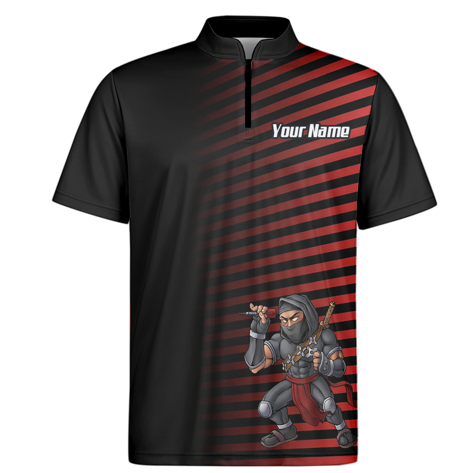 Personalised Ninja Assassin Dart Jersey Red Black Polo and Zipper For Men E1643