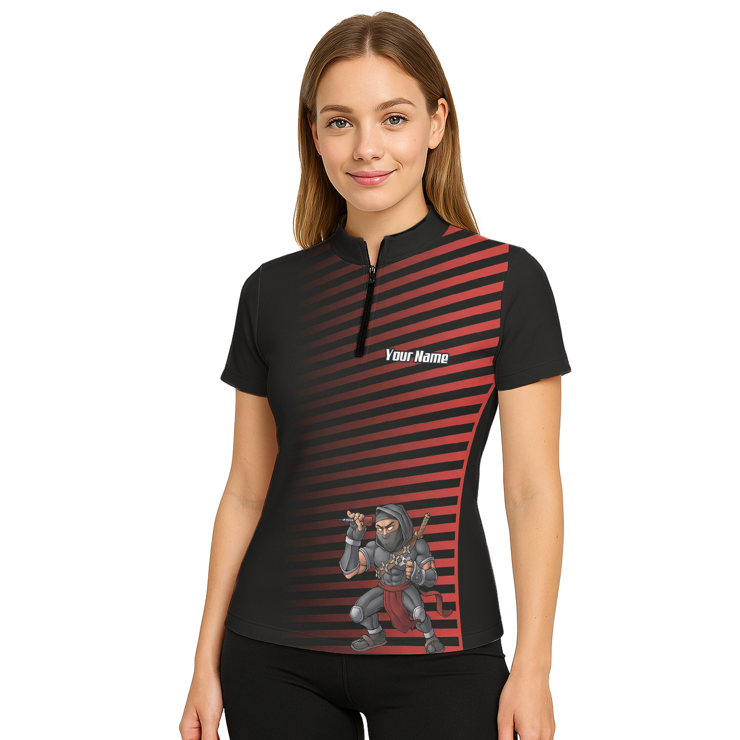 Personalised Ninja Assassin Dart Jersey Red Black Polo and Zipper For Women E1643
