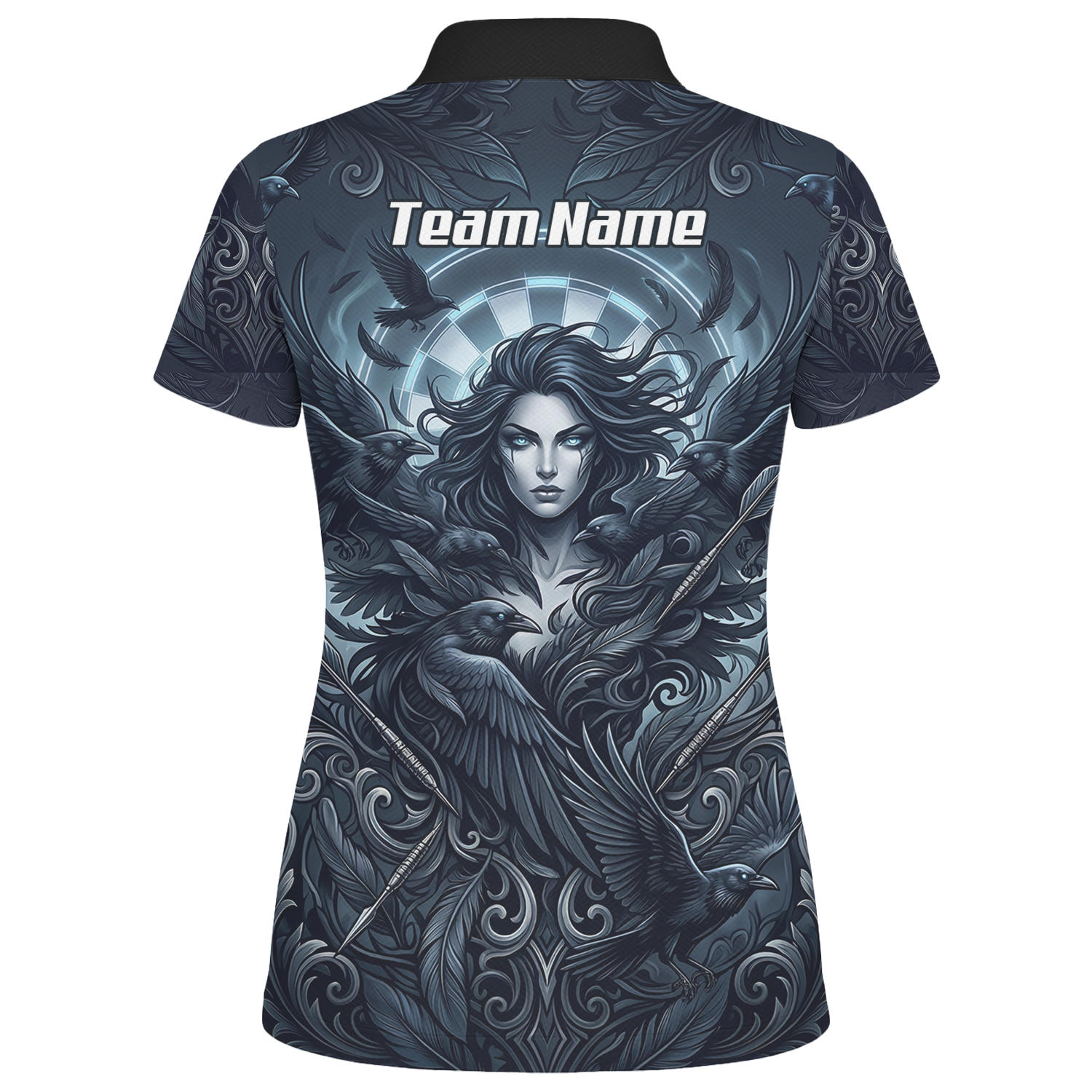 Personalised Gothic Raven Dart Jersey for Women Custom Name Team Polo Shirt Black Grey E5253