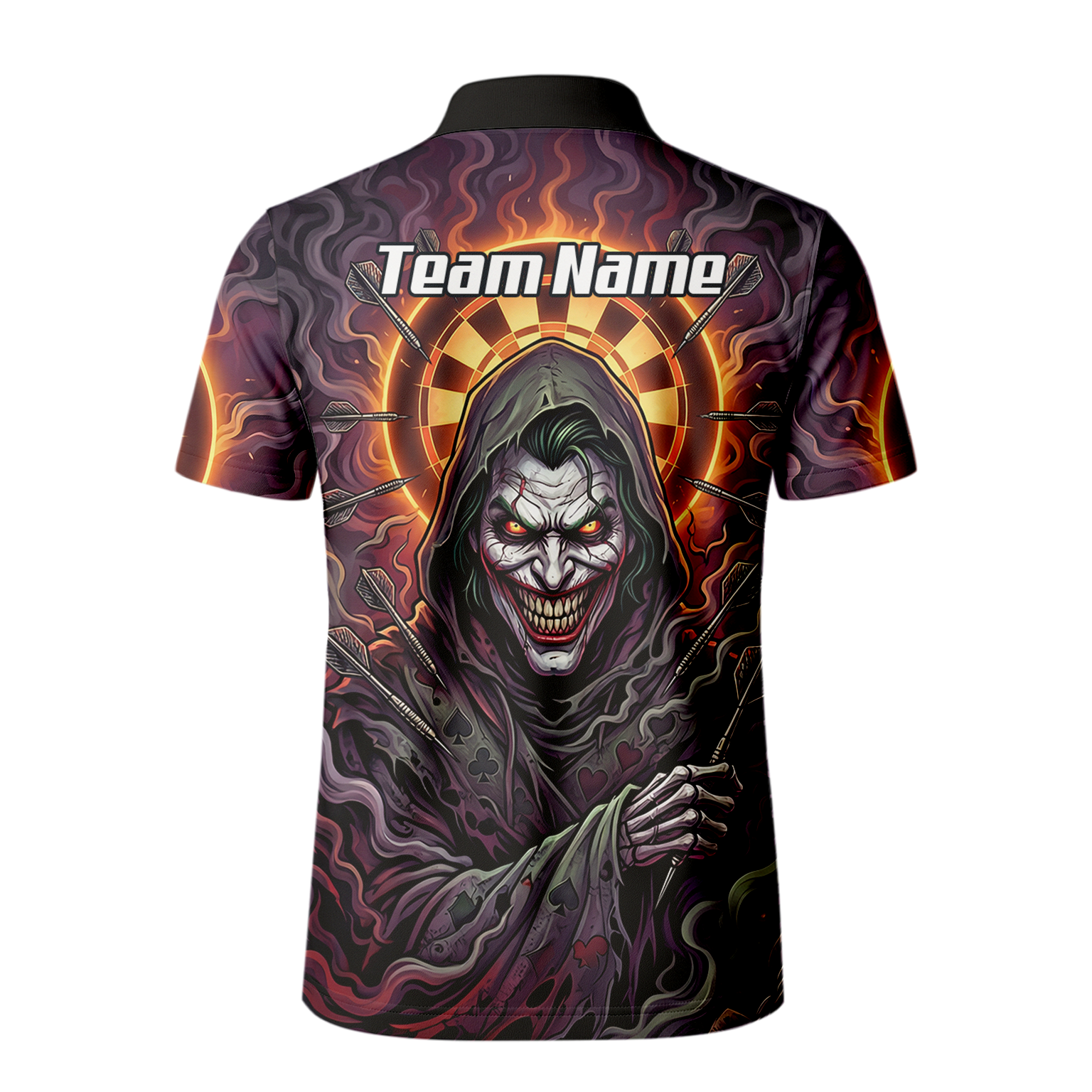 Personalised Men's Darts Jersey Custom Evil Joker Clown Dart Shirt Purple Black Sublimated Polo Top E6621