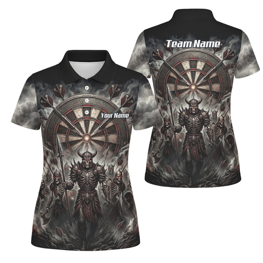 Personalised Skeleton Warrior Dart Jersey for Women Custom Dark Gothic Undead Army Darts Polo Shirt Black Grey E8117