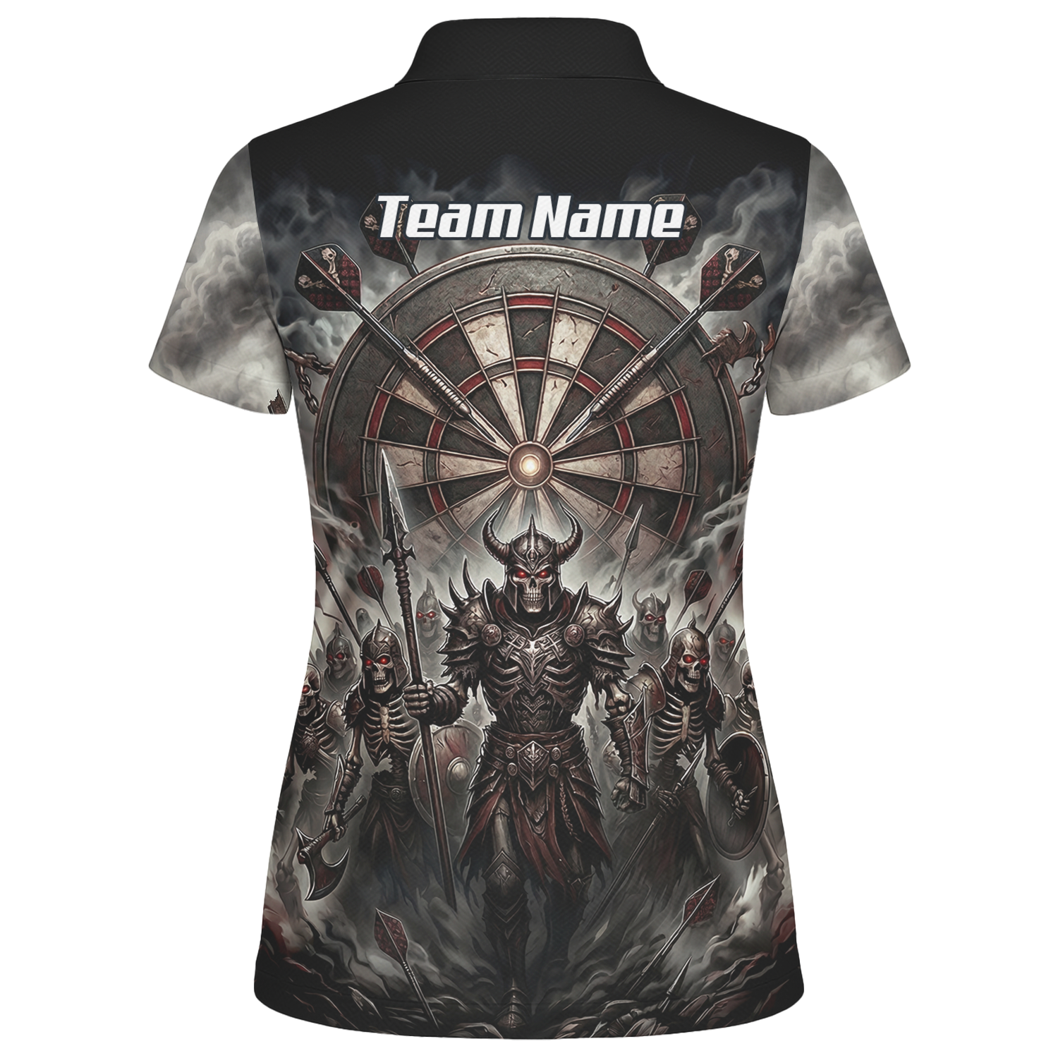 Personalised Skeleton Warrior Dart Jersey for Women Custom Dark Gothic Undead Army Darts Polo Shirt Black Grey E8117
