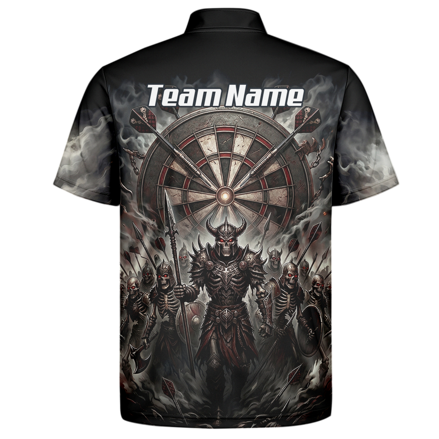 Personalised Skeleton Warrior Dart Jersey for Men Custom Dark Gothic Undead Army Darts Polo Shirt Black Grey E8117