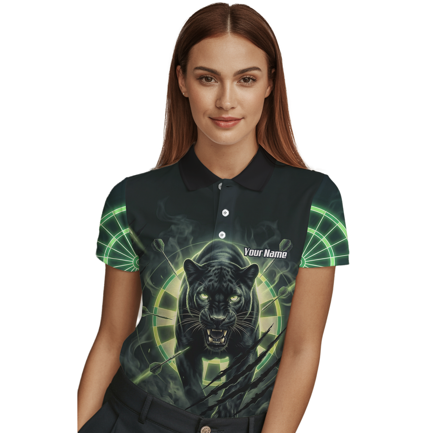 Personalised Black Panther Dart Jersey For Women Custom Neon Green Polo Shirt F5579