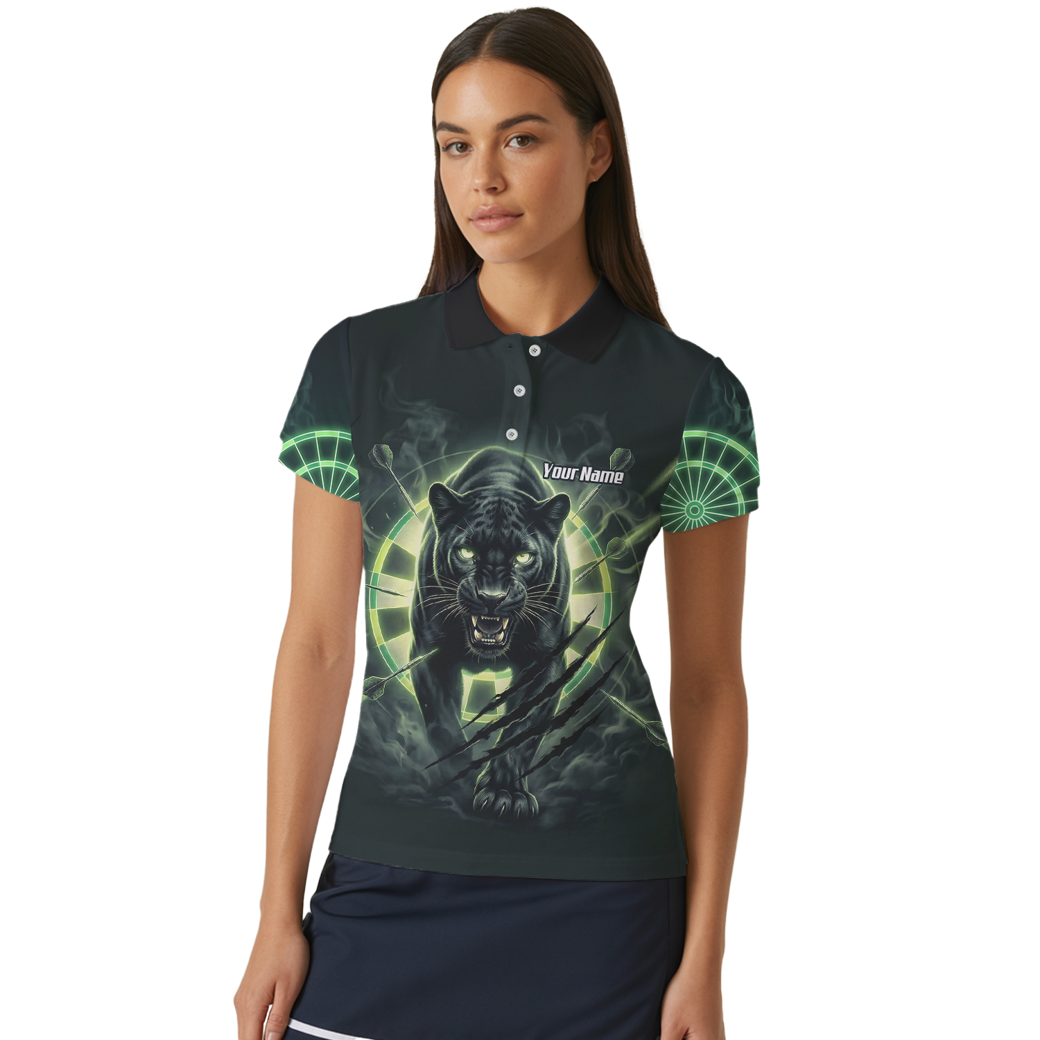 Personalised Black Panther Dart Jersey For Women Custom Neon Green Polo Shirt F5579