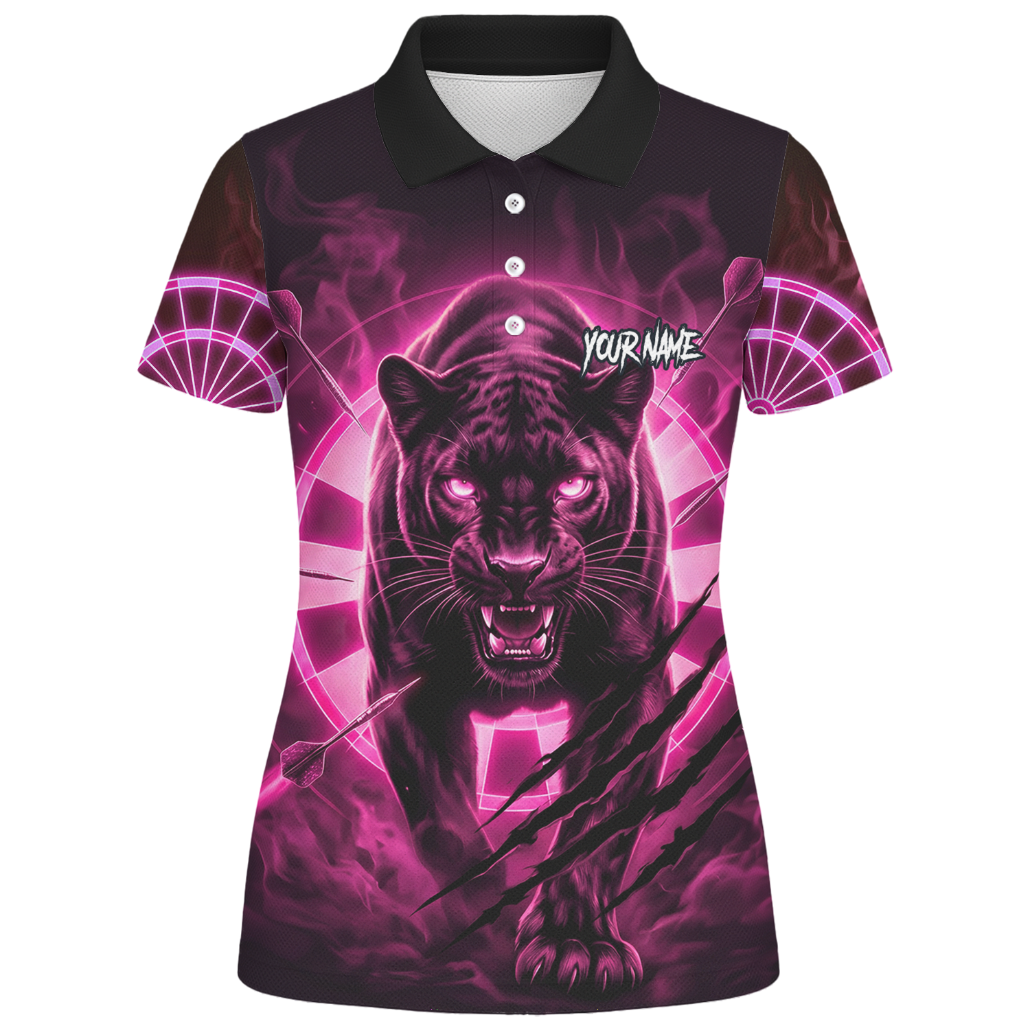 Personalised Black Panther Dart Jersey Polo and Zipper Neon Pink For Women F5579p
