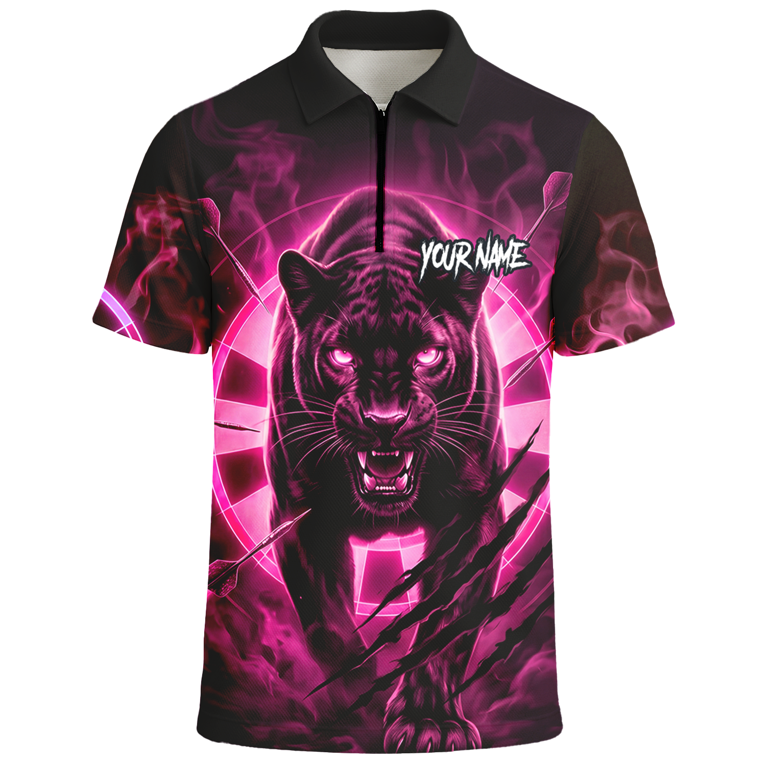 Personalised Black Panther Dart Jersey Polo and Zipper Neon Pink For Men F5579p