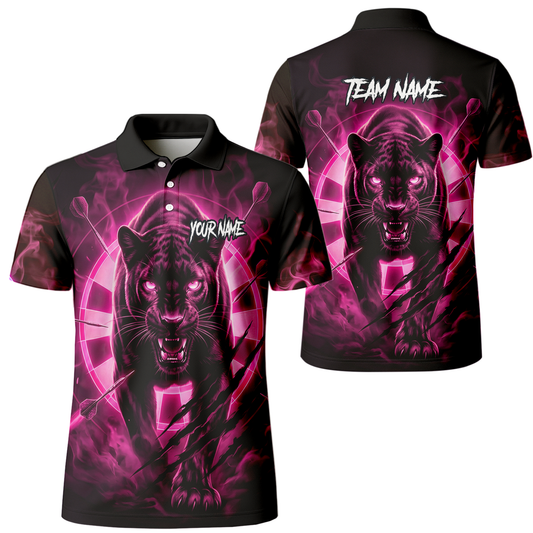 Personalised Black Panther Dart Jersey Polo and Zipper Neon Pink For Men F5579p