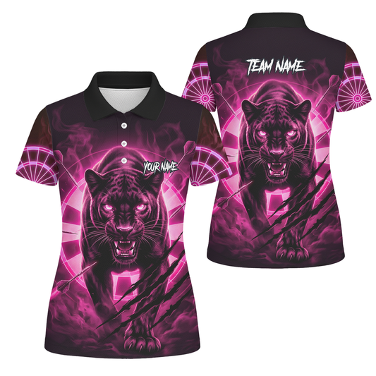 Personalised Black Panther Dart Jersey Polo and Zipper Neon Pink For Women F5579p