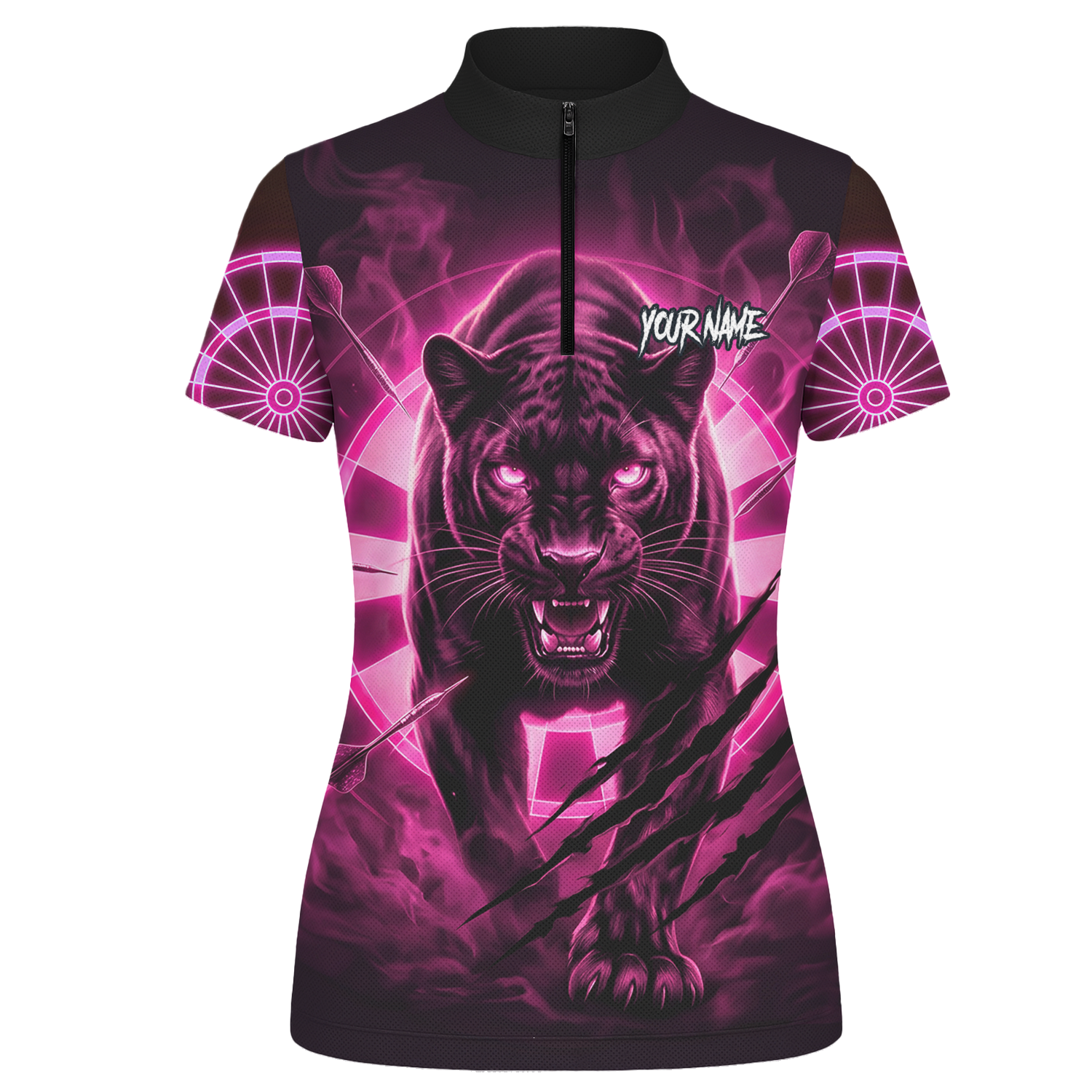 Personalised Black Panther Dart Jersey Polo and Zipper Neon Pink For Women F5579p