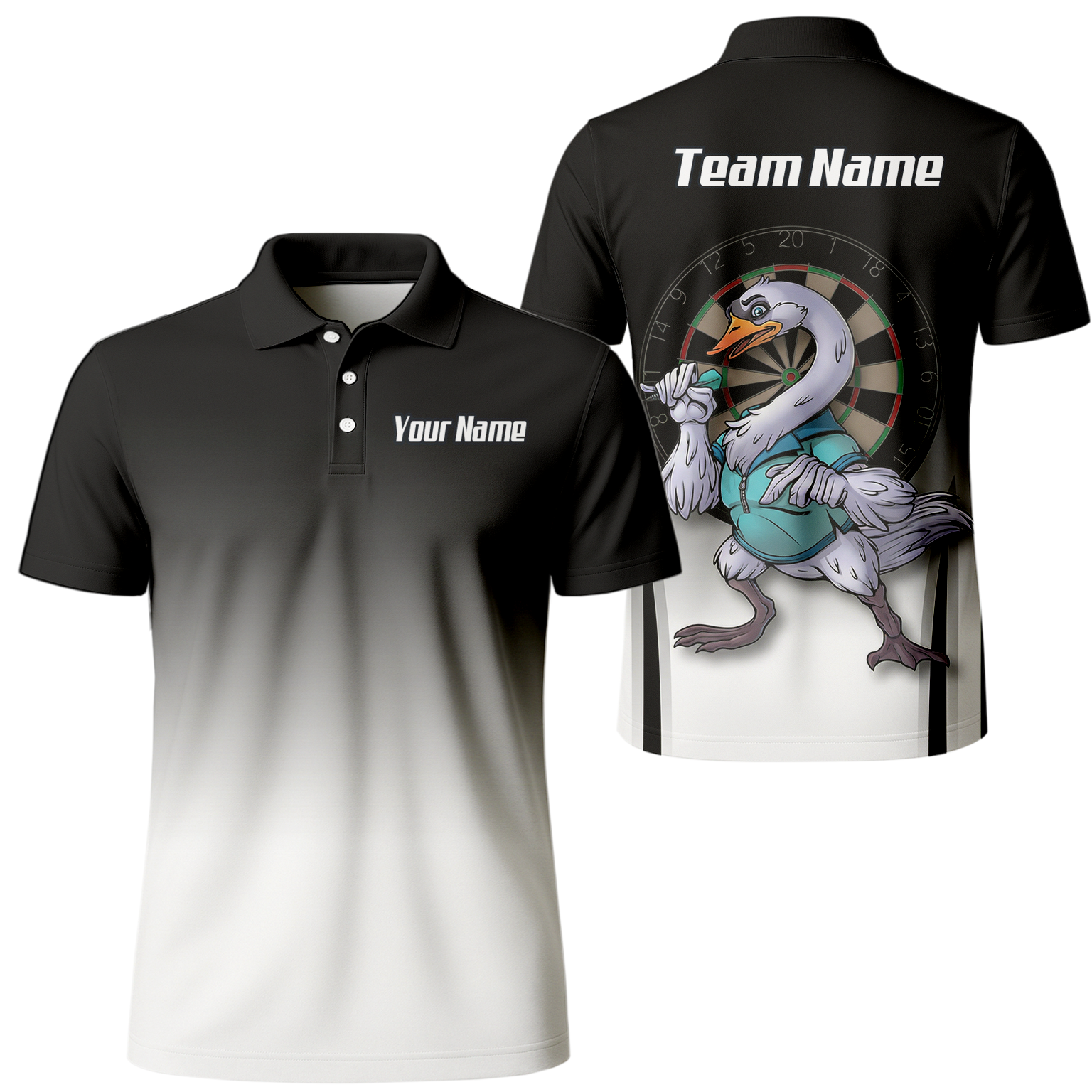 Personalised Swan Dart Jersey Polo and Zipper Black White Gradient For Men F9316 - Polo Yes