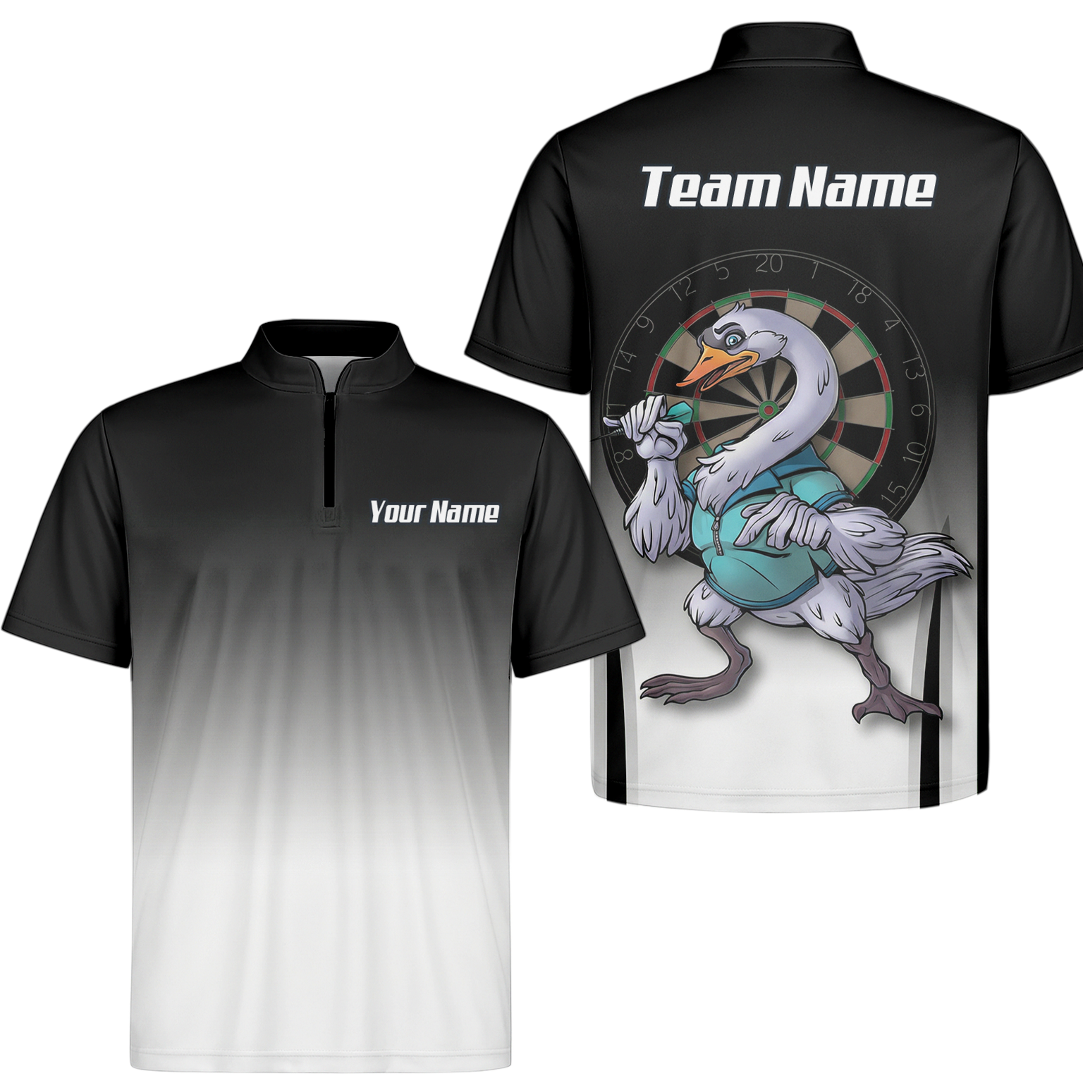 Personalised Swan Dart Jersey Polo and Zipper Black White Gradient For Men F9316 - Zipper Yes