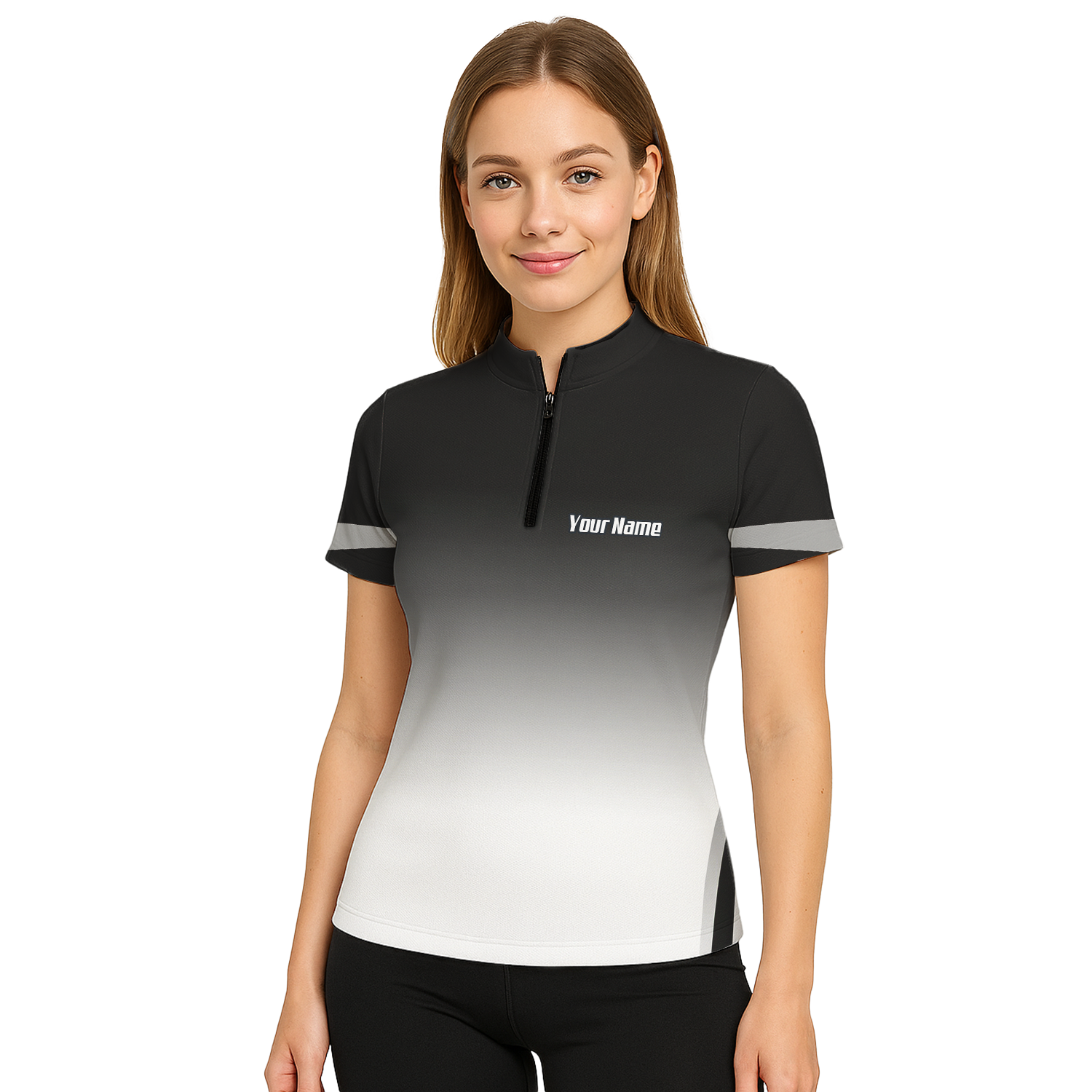 Personalised Swan Dart Jersey Polo and Zipper Black White Gradient For Women F9316