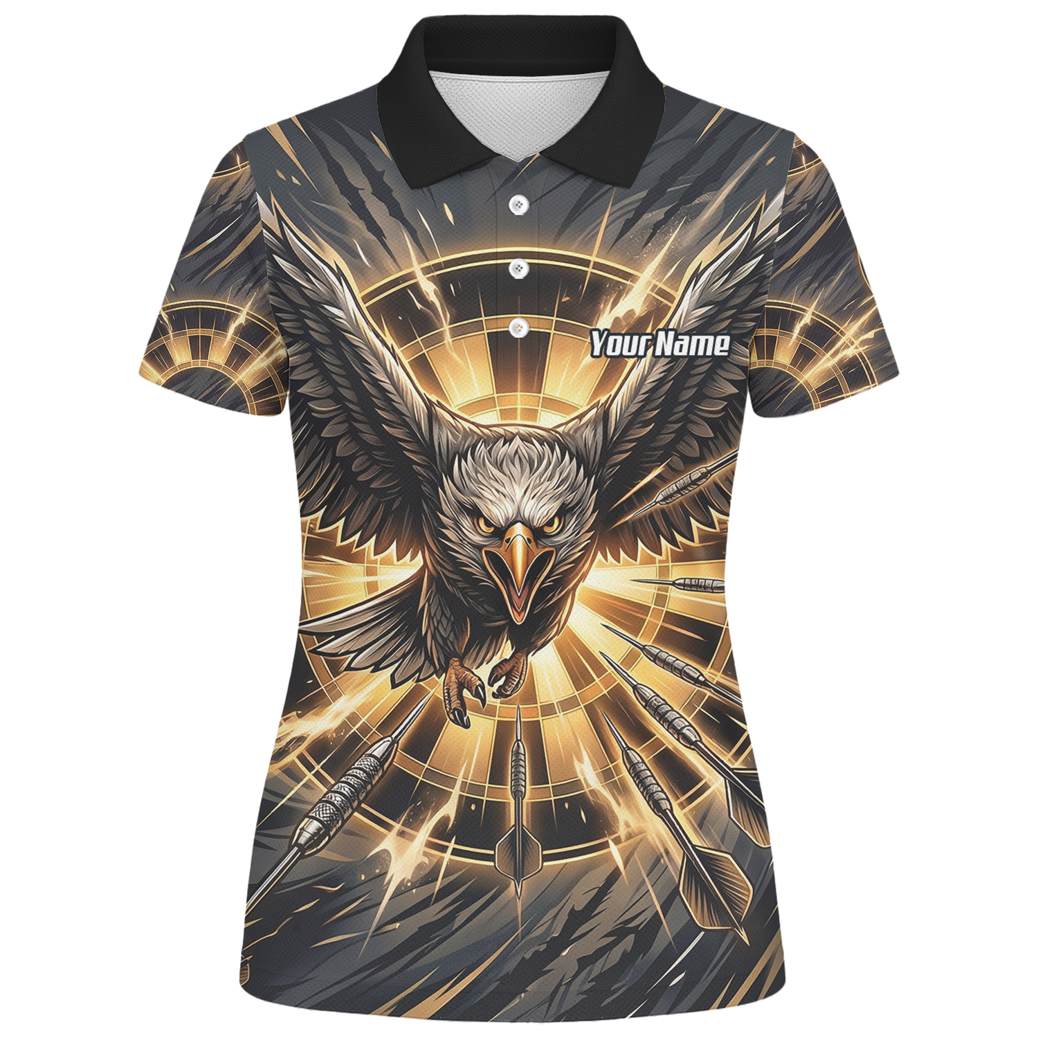 Personalised Eagle Dart Jersey for Women Custom Name and Team Dartboard Polo Shirt Black Gold G2102