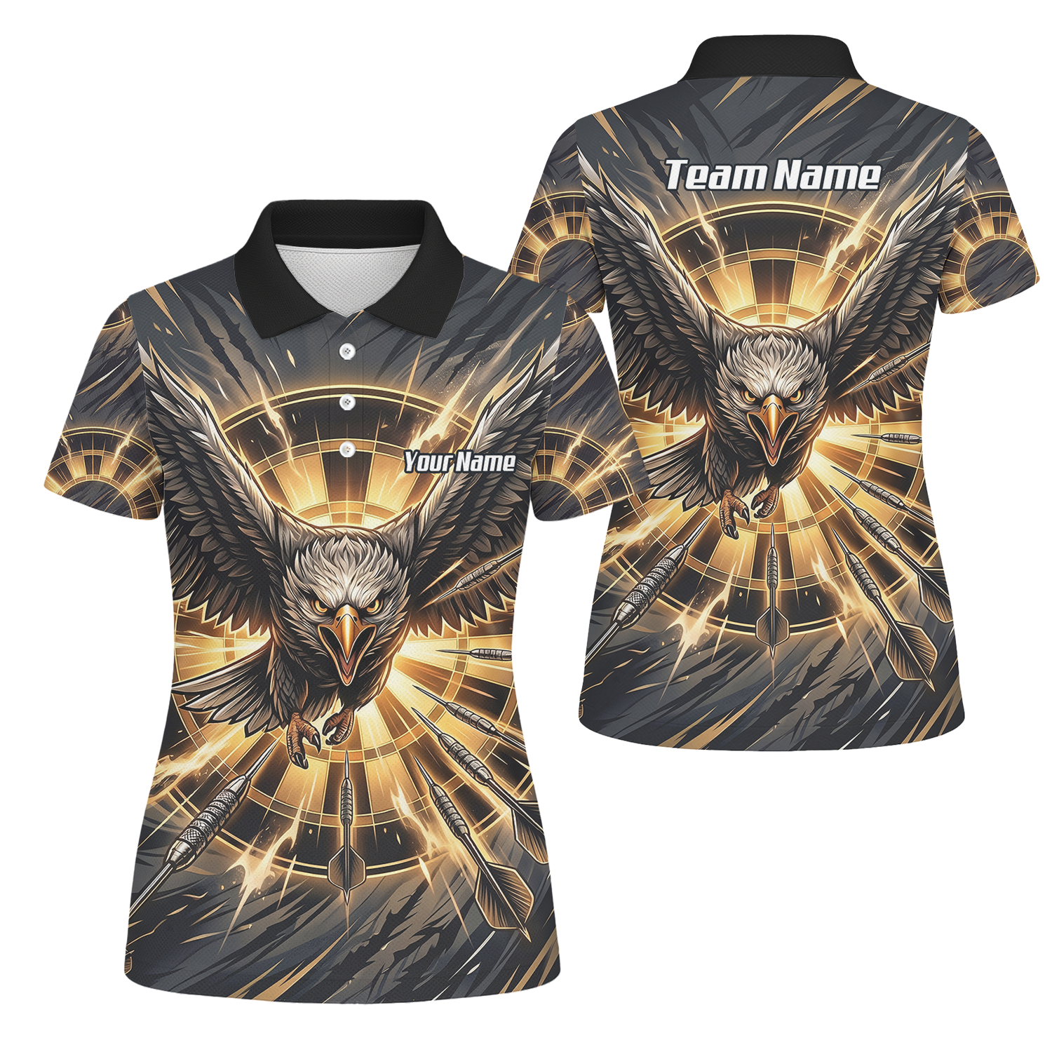 Personalised Eagle Dart Jersey for Women Custom Name and Team Dartboard Polo Shirt Black Gold G2102