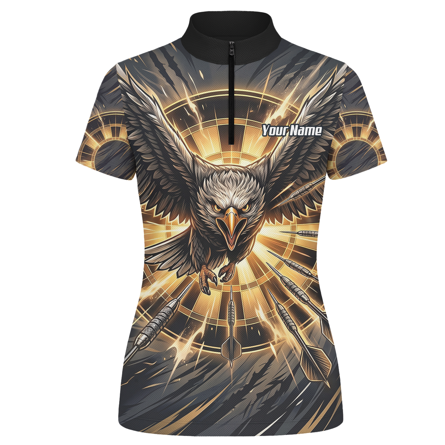 Personalised Eagle Dart Jersey for Women Custom Name and Team Dartboard Polo Shirt Black Gold G2102