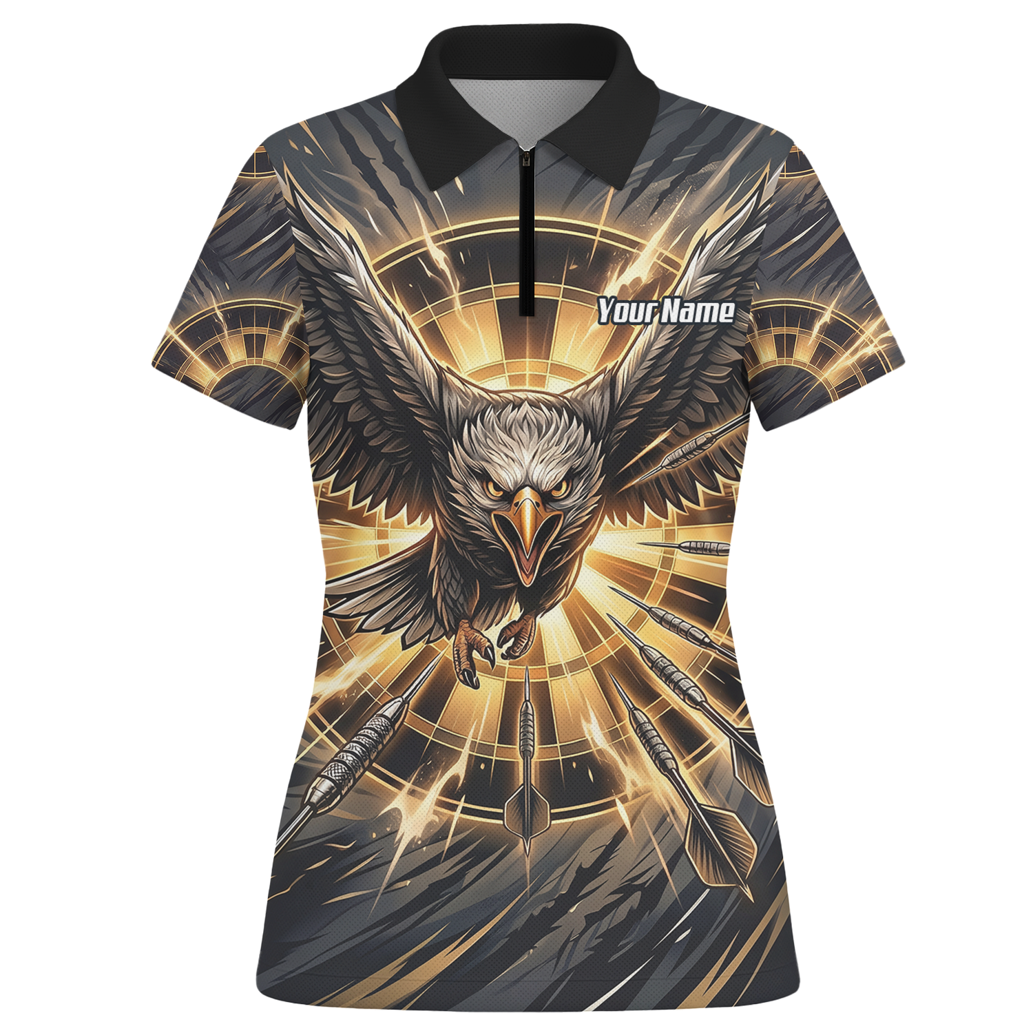 Personalised Eagle Dart Jersey for Women Custom Name and Team Dartboard Polo Shirt Black Gold G2102